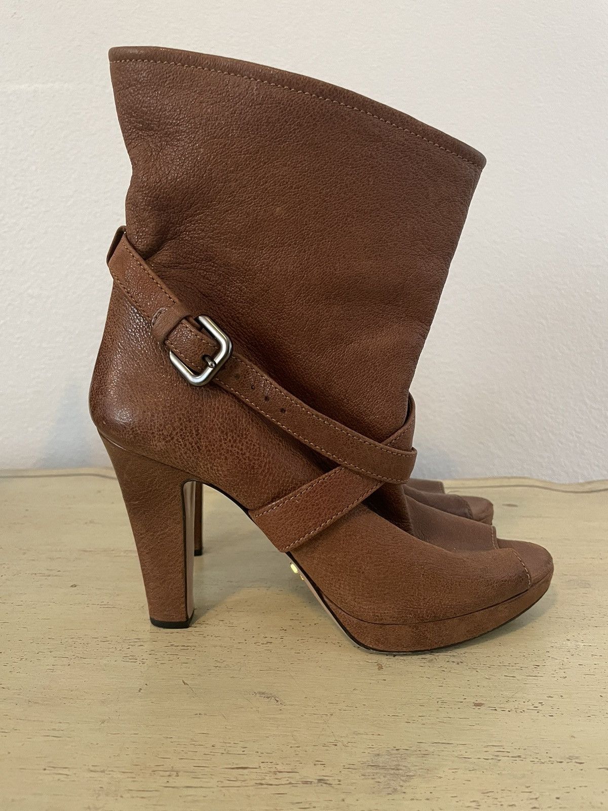 Prada Platform Peep Toe Ankle Boot with Strap Size US 8 / IT 38 - 5 Thumbnail