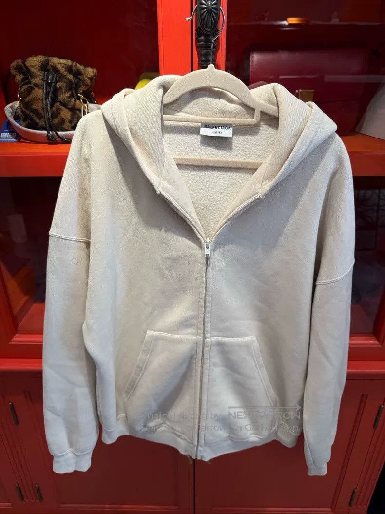 Balenciaga Balenciaga Beige White Hoodie Jacket Size US S / EU 44-46 / 1 - 1 Thumbnail