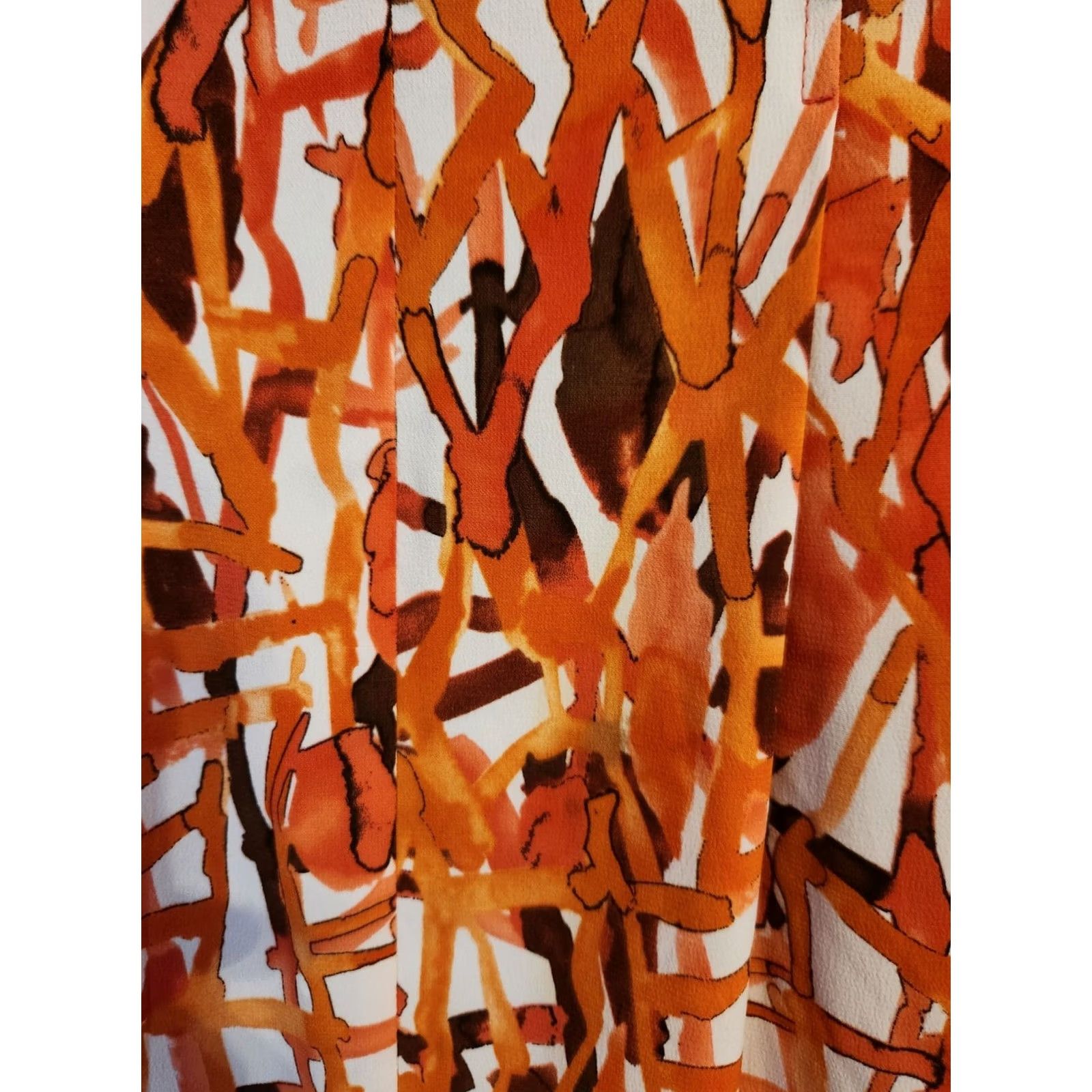 Vintage Maggie Barnes Skirt Maxi Elastic Waist Geometric Print 3X White Orange Womens Plus Long Size 40" / US 18 - 5 Thumbnail