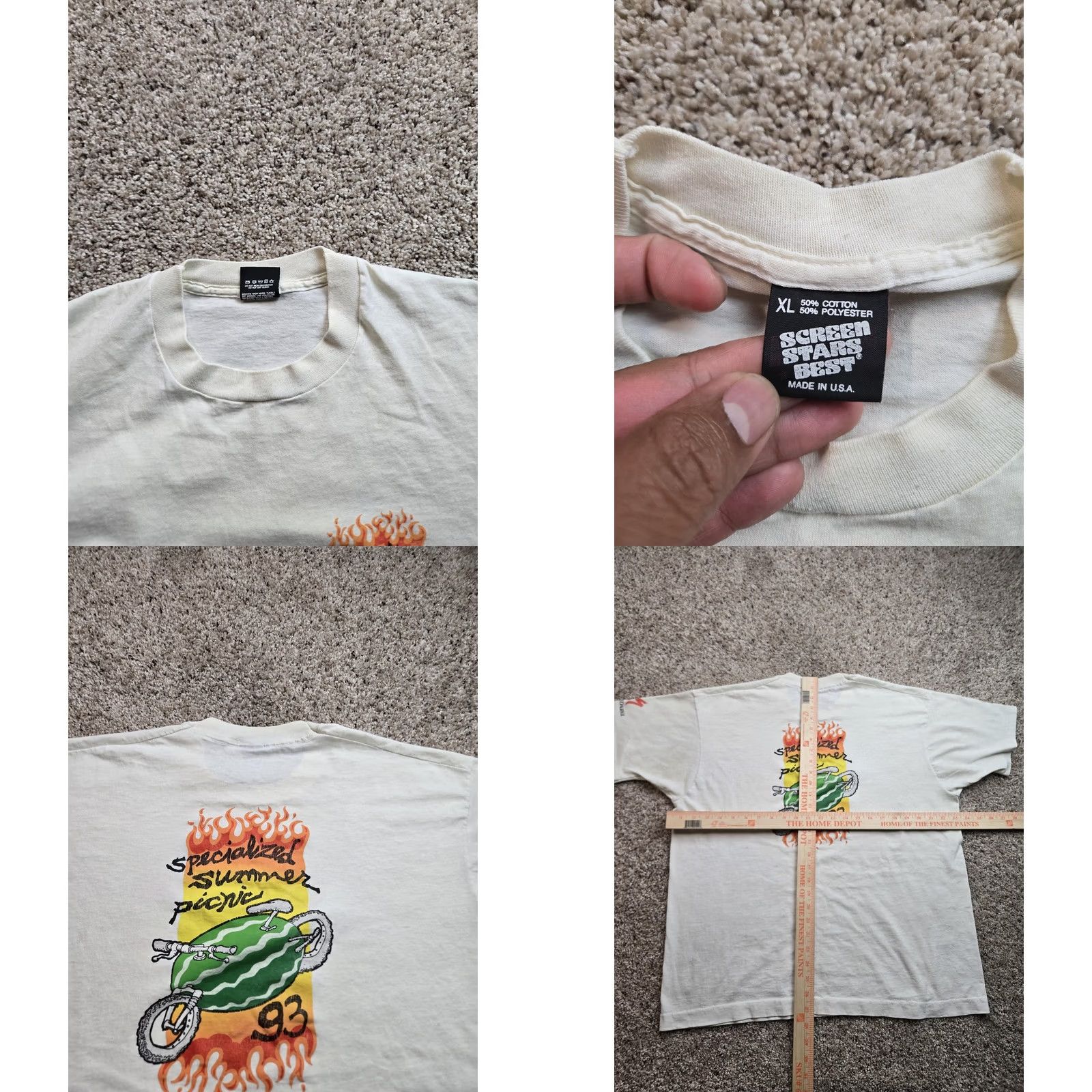 Vintage VINTAGE Specialized Summer Picnic T Shirt Mens XL White Flame Graphic 1993 90s Size US XL / EU 56 / 4 - 8 Thumbnail