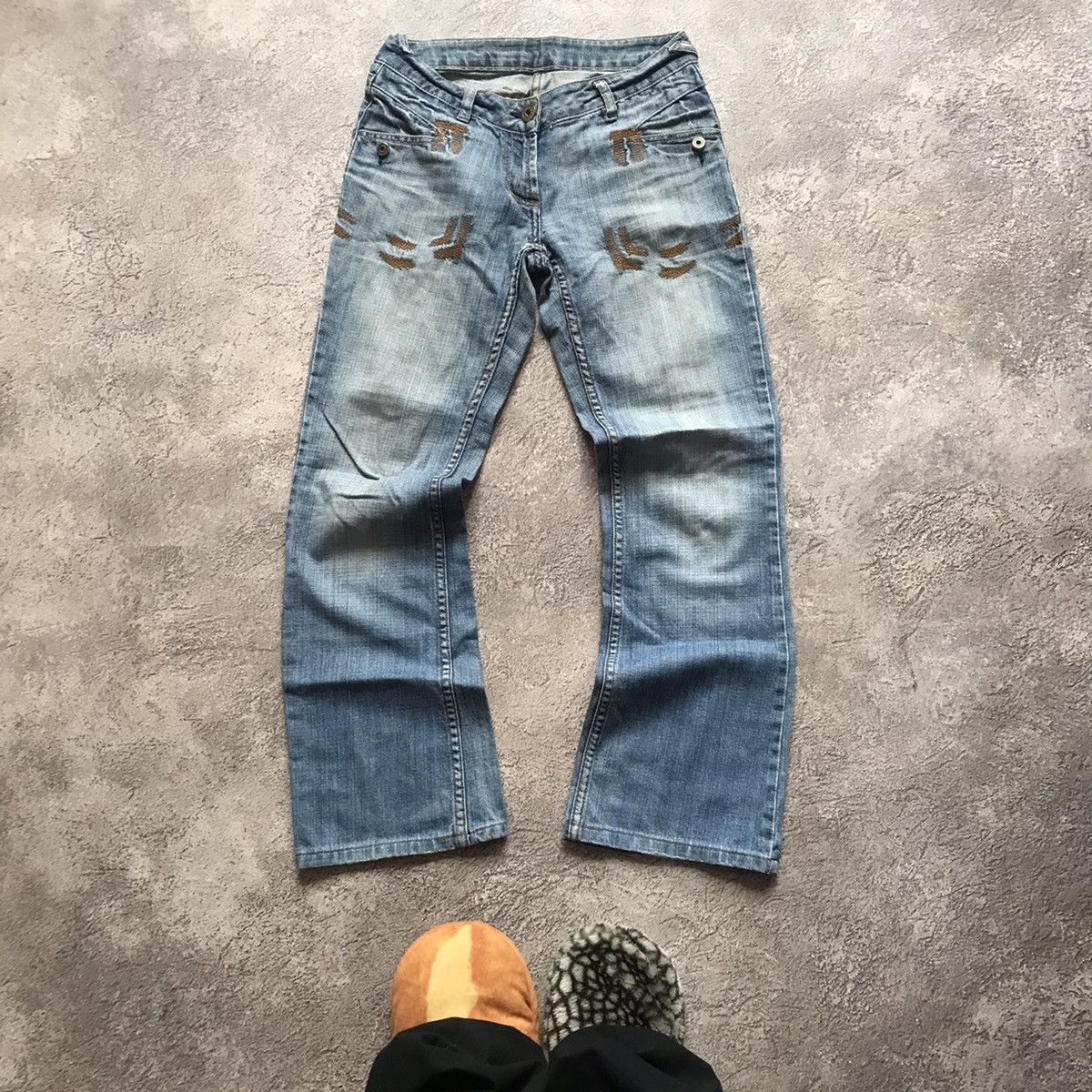 Vintage Vintage 90s Distressed Flared Jeans Low Rise Grunge Y2K 29 Size 29" - 2 Thumbnail