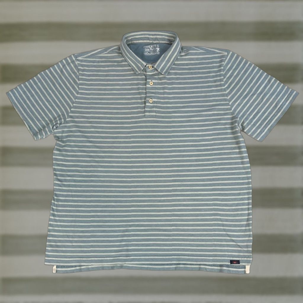 Faherty Faherty Men's Isle Polo Shirt Striped XL Blue 100% Cotton Shirt Mens XL Striped Polo 100% Cotton Classic Modern Preppy Size US XL / EU 56 / 4 - 1 Thumbnail