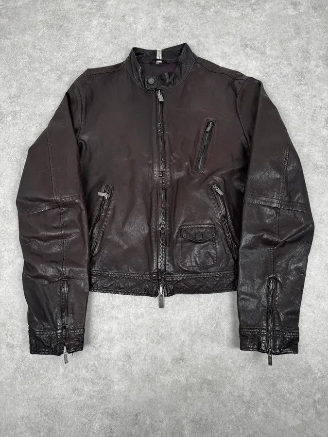 2000s Armani Brown Multi-Zips Leather Jacket