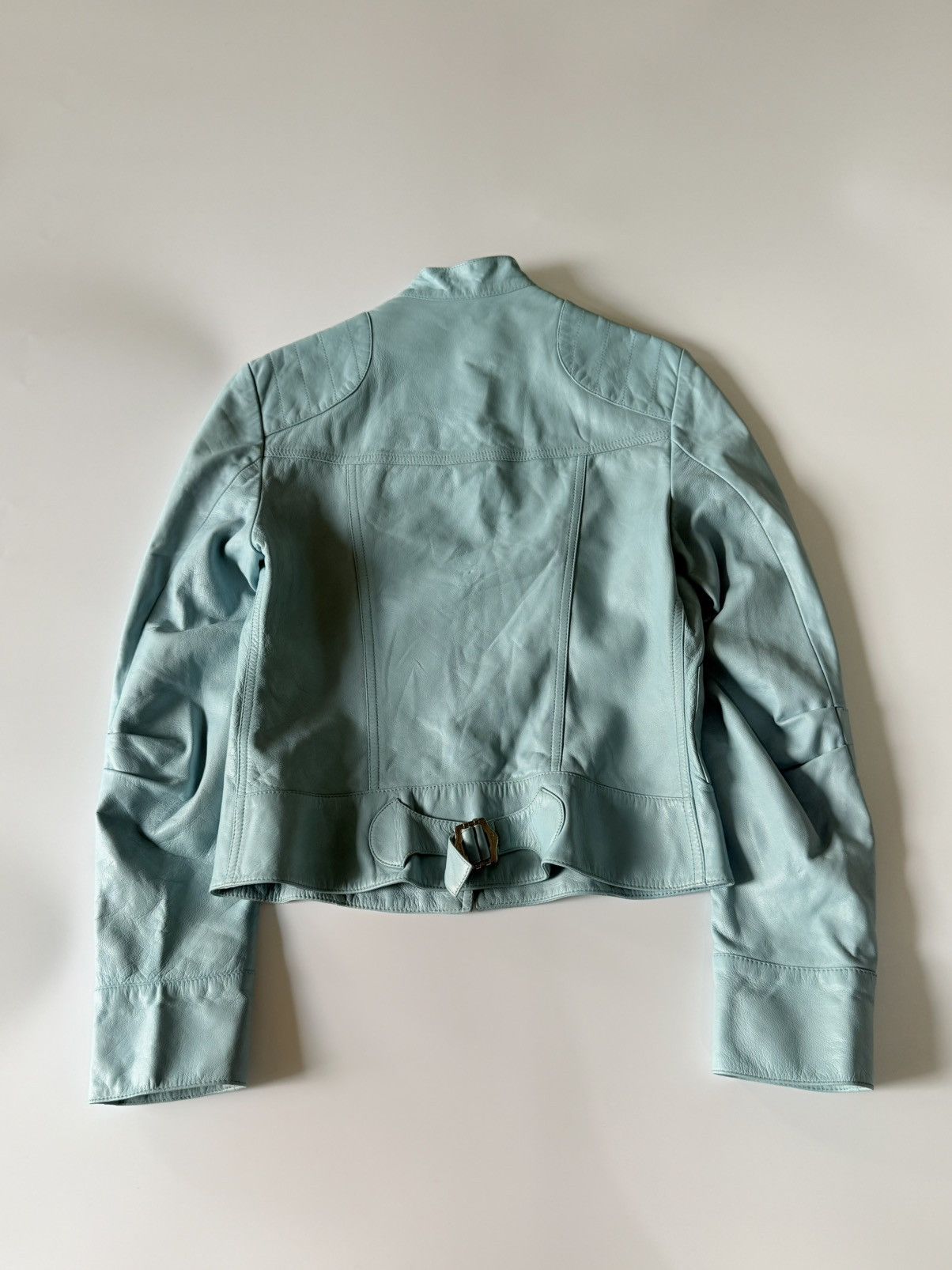 Dior Christian Dior John Galliano S/S2004 Turquoise Biker Jacket Size XS / US 0-2 / IT 36-38 - 2 Thumbnail