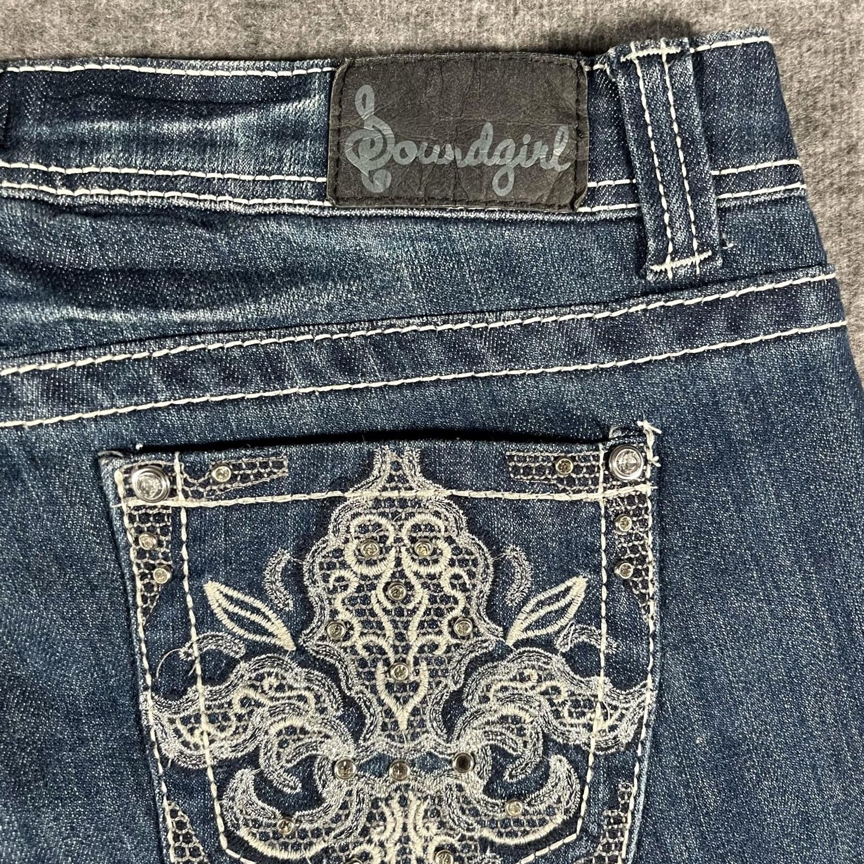 Vintage Soundgirl Jeans Womens Medium Blue Skinny Boot Bootcut Stretch Embellished 13 Size 34" / US 12 / IT 48 - 5 Thumbnail