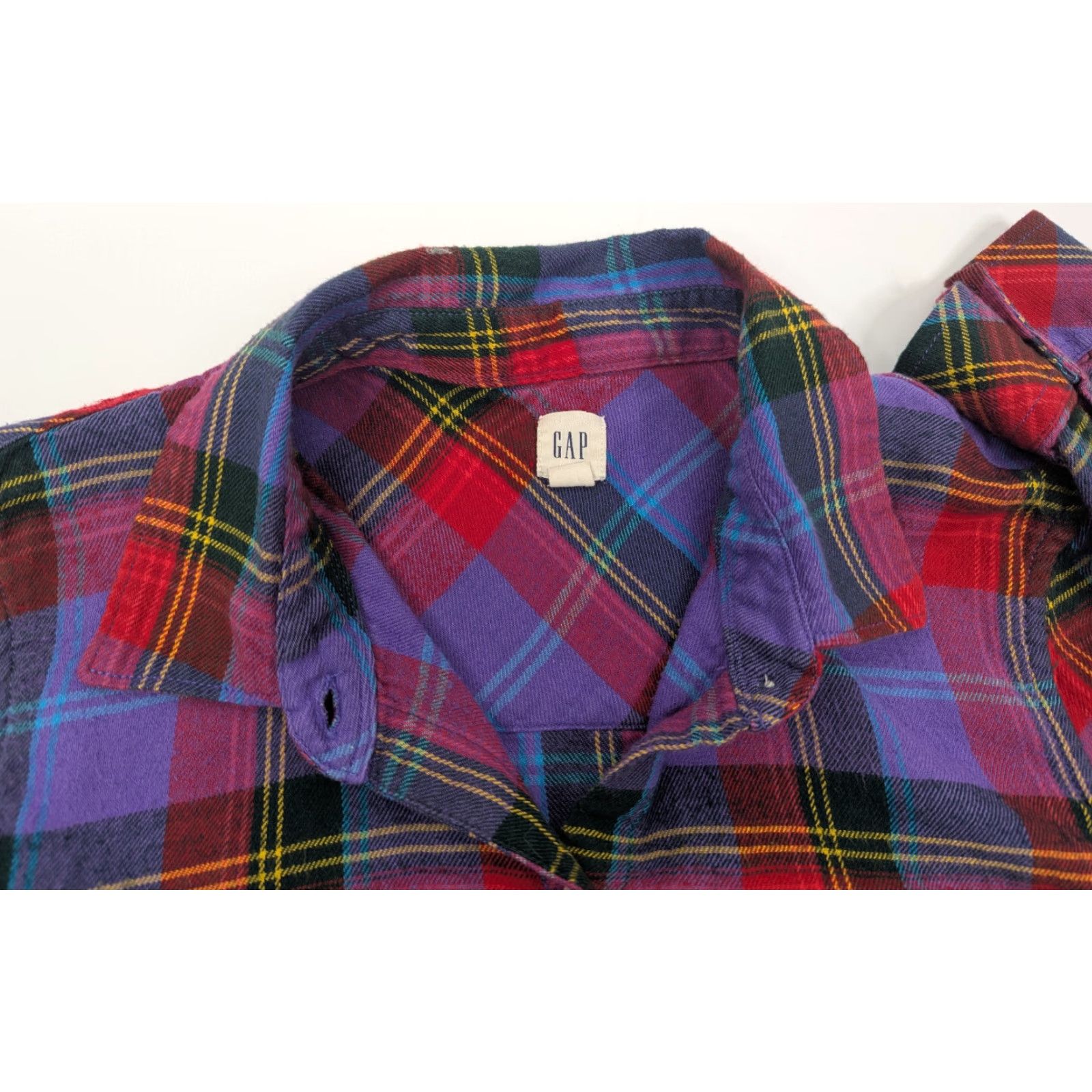 Gap GAP Plaid Shirt Purple Flannel Button-Up Long Sleeve Size Medium Women Casual, Travel Basic Lightweight Cotton Blend Autumn Spring Winter Size M / US 6-8 / IT 42-44 - 7 Thumbnail