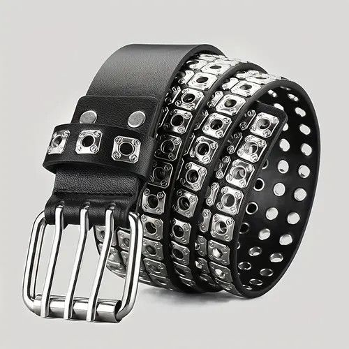 Leather × Vintage Silver Retro Rivet Buckle Belt Size ONE SIZE - 1 Thumbnail