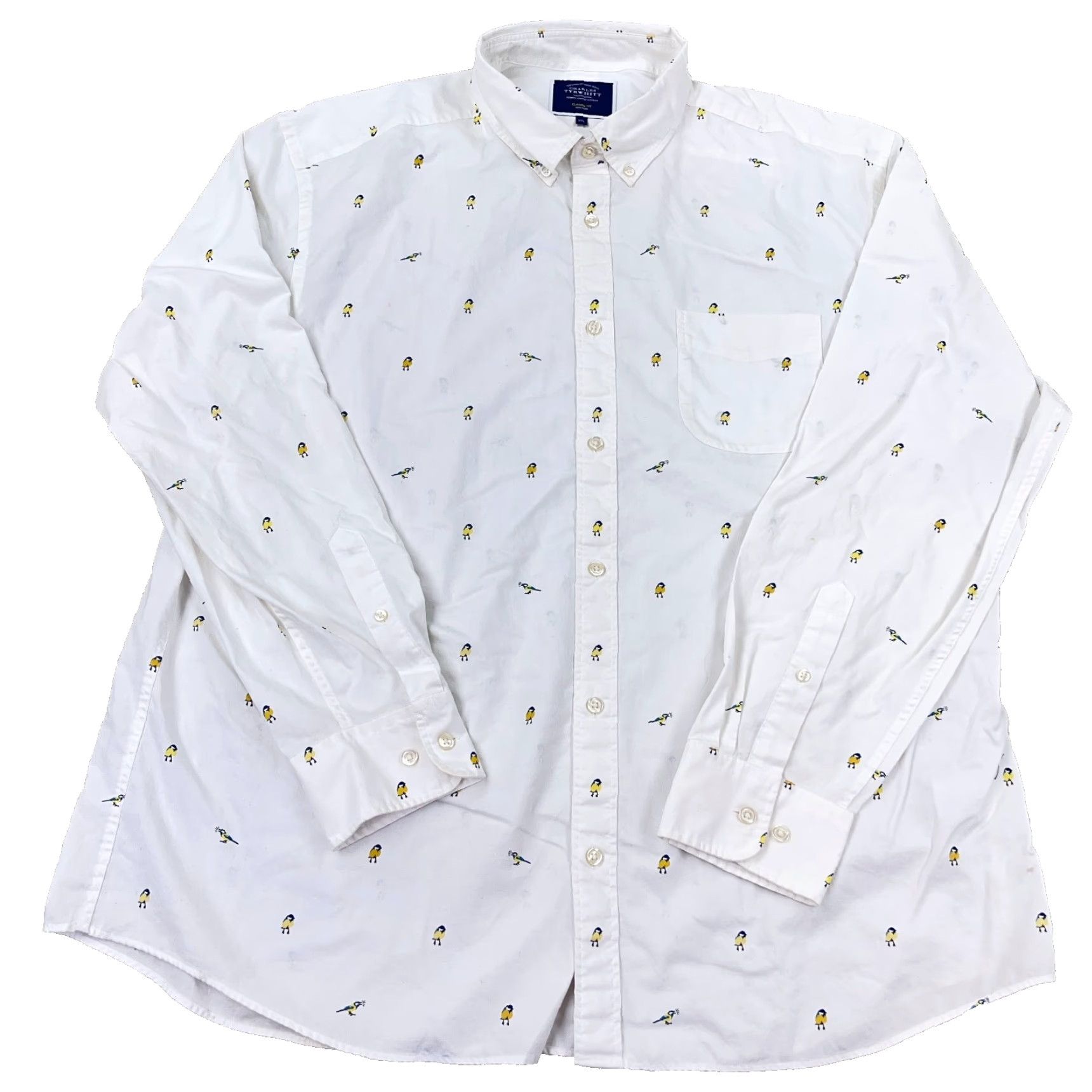 Charles Tyrwhitt VINTAGE Charles Tyrwhitt Shirt Men XXL 2XL White Button Up Dress Poplin Classic Fit Bird Size 48R - 2 Thumbnail