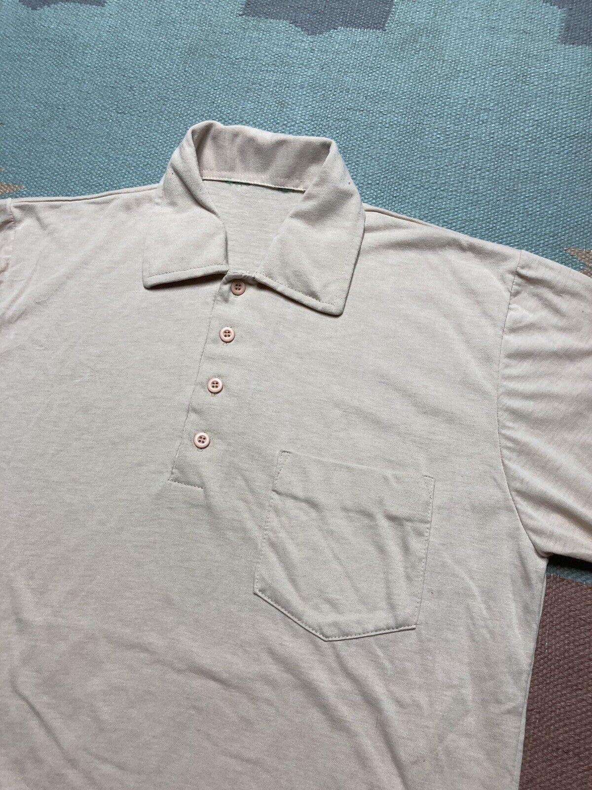 Vintage VTG 70s cotton polo shirt short sleeve soft thin beige M Size US M / EU 48-50 / 2 - 3 Thumbnail