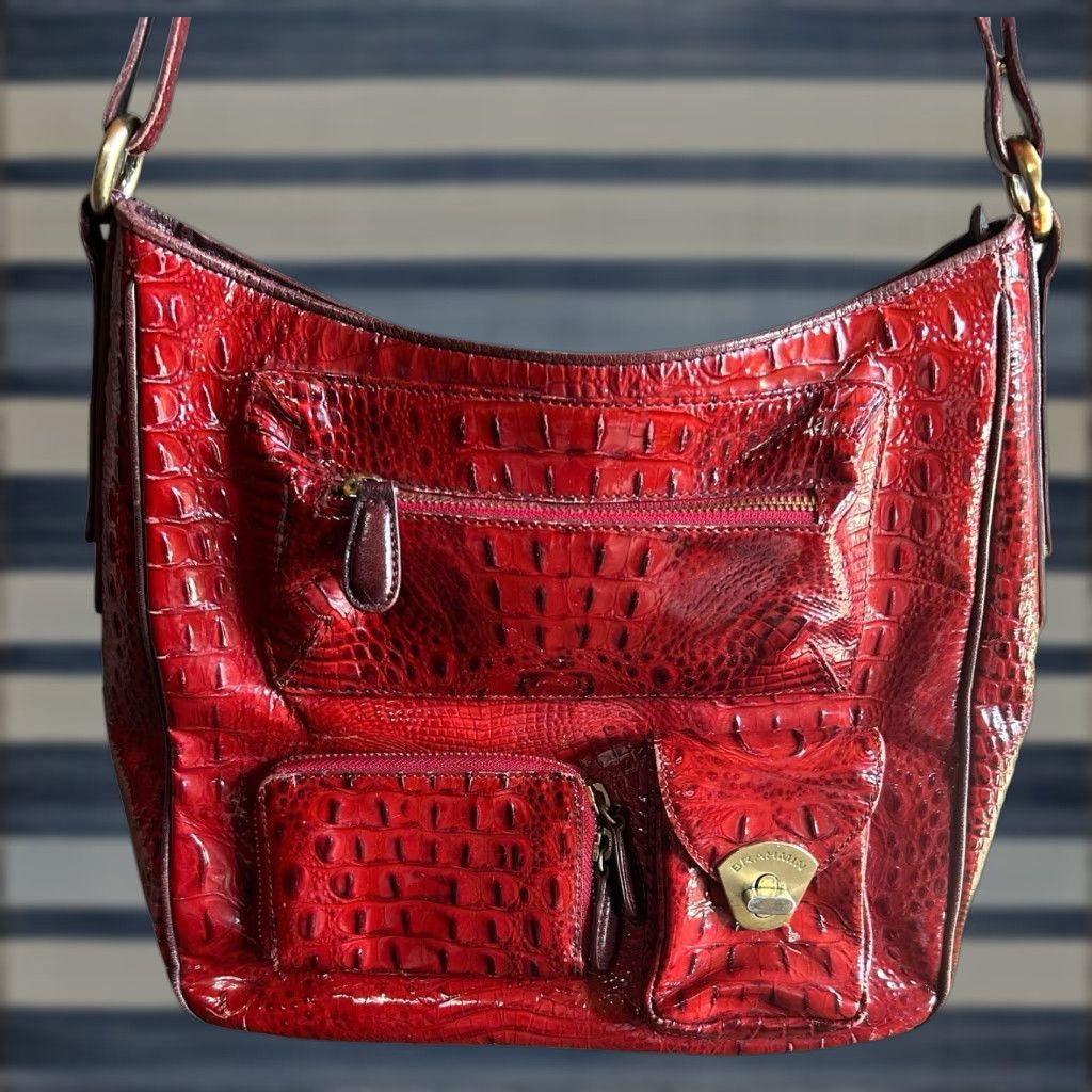 BRAHMIN Brahmin Red Croc Shoulder Bag Purse Pockets Large Women’s Read Crossbody Vintage Read Size ONE SIZE - 1 Thumbnail