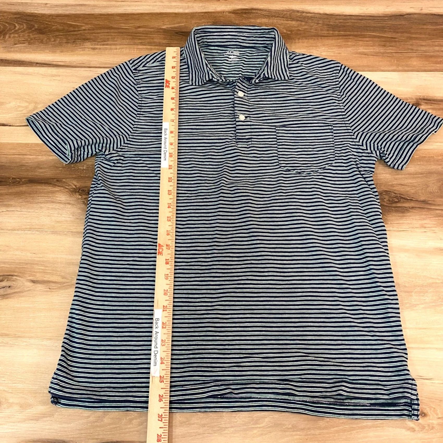 J.Crew J. Crew Polo Shirt Mens L Striped Slub Cotton Knit Short Sleeve Button-Down Pocket Navy Green Simulated Logo Casual Activewear Size US L / EU 52-54 / 3 - 5 Thumbnail