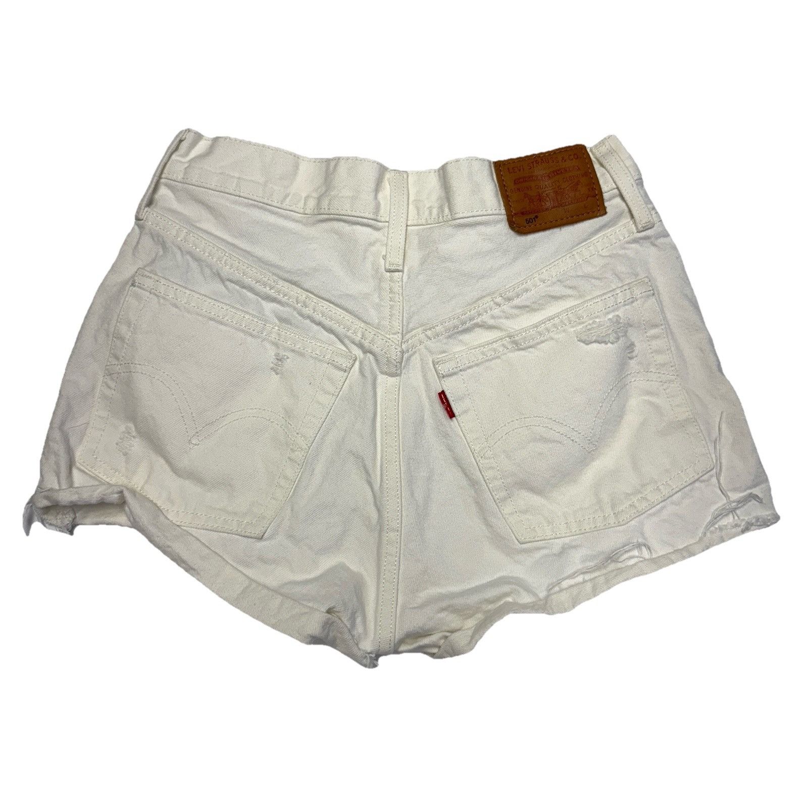 Levi's Levi's 501 Button Fly Denim Shorts Womens 26 White Distress Size 26" / US 2 / IT 38 - 2 Thumbnail