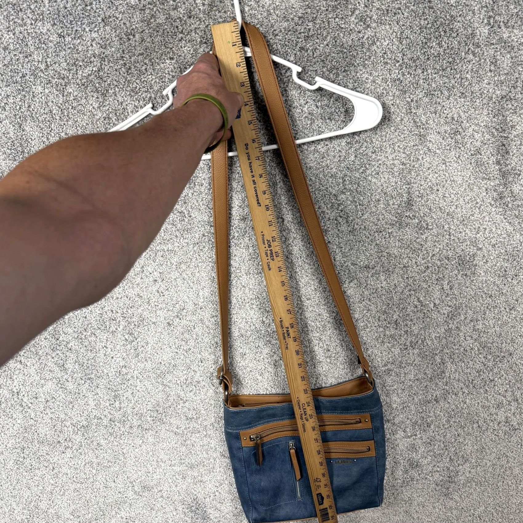 Vintage Rosetti Crossbody Bag Medium Blue Faux Leather Solid 10x23 Zipper Exterior Pockets Beige Lining Brown Strap Womens Casual Everyday Bag Size ONE SIZE - 2 Thumbnail