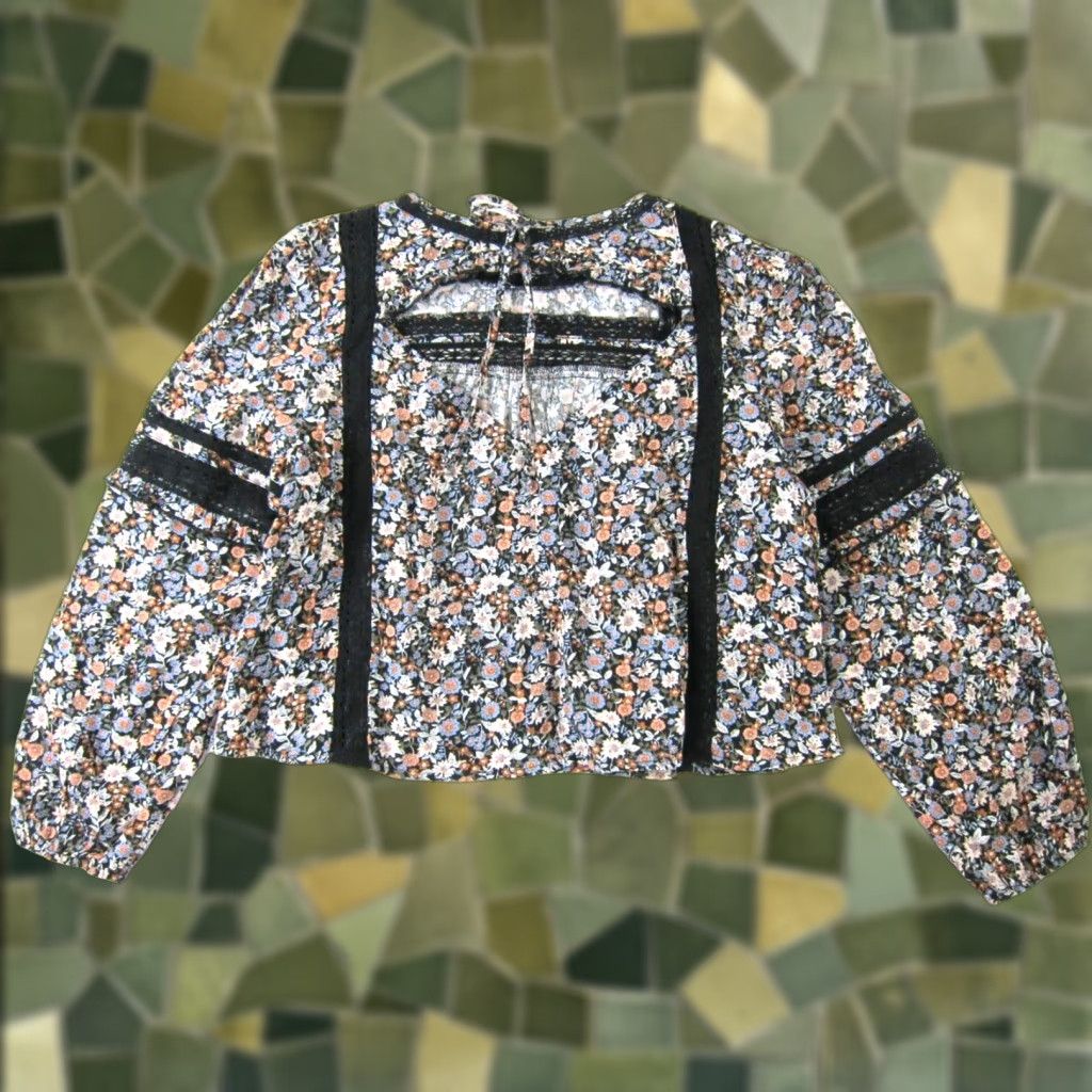 American Eagle Outfitters American Eagle Blouse Women XL Black Floral Long Sleeve Peasant Cotton Rayon Size XL / US 12-14 / IT 48-50 - 1 Thumbnail