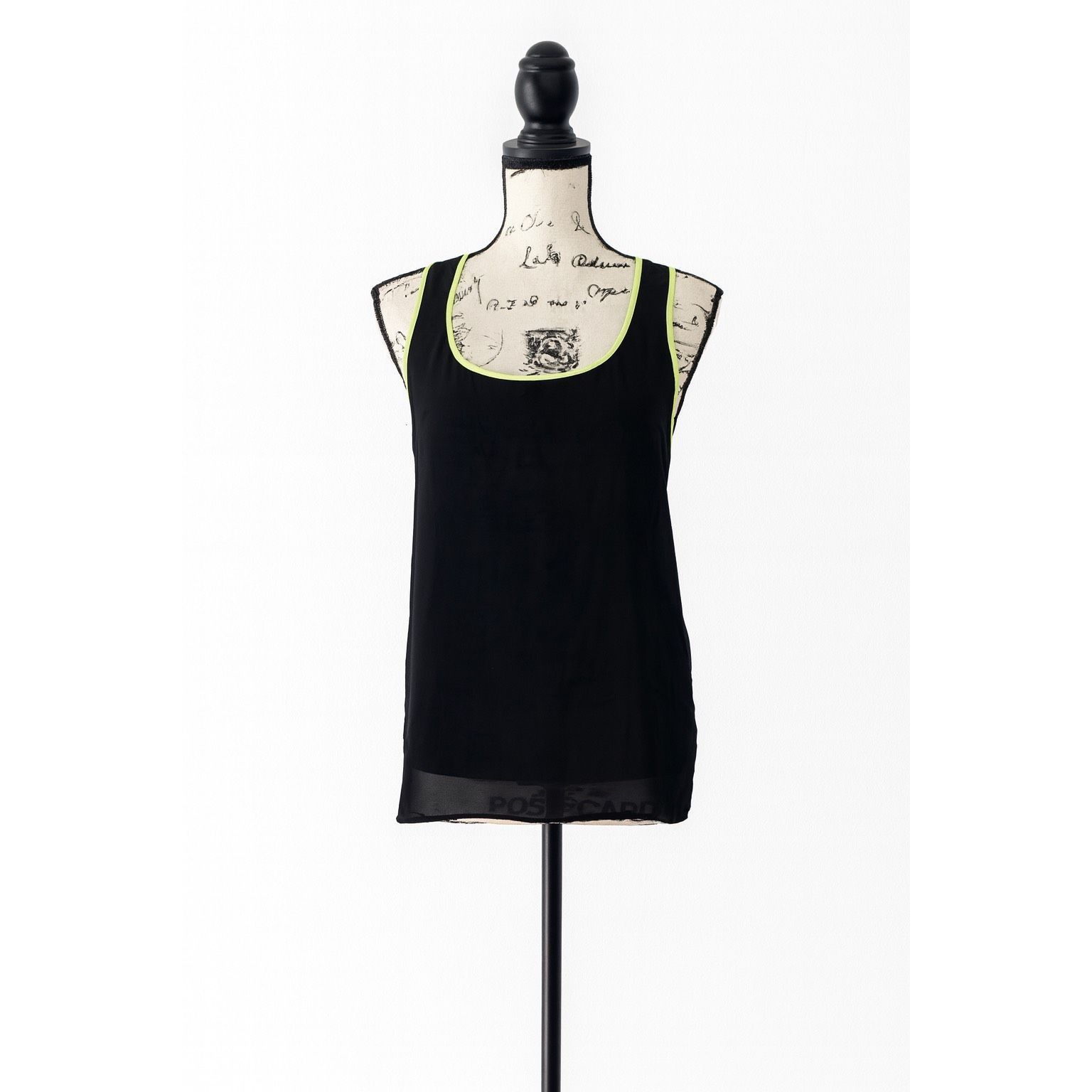 Forever 21 Forever 21 Black Sheer Tank Top with Neon Green Trim – Women Size M / US 6-8 / IT 42-44 - 1 Thumbnail