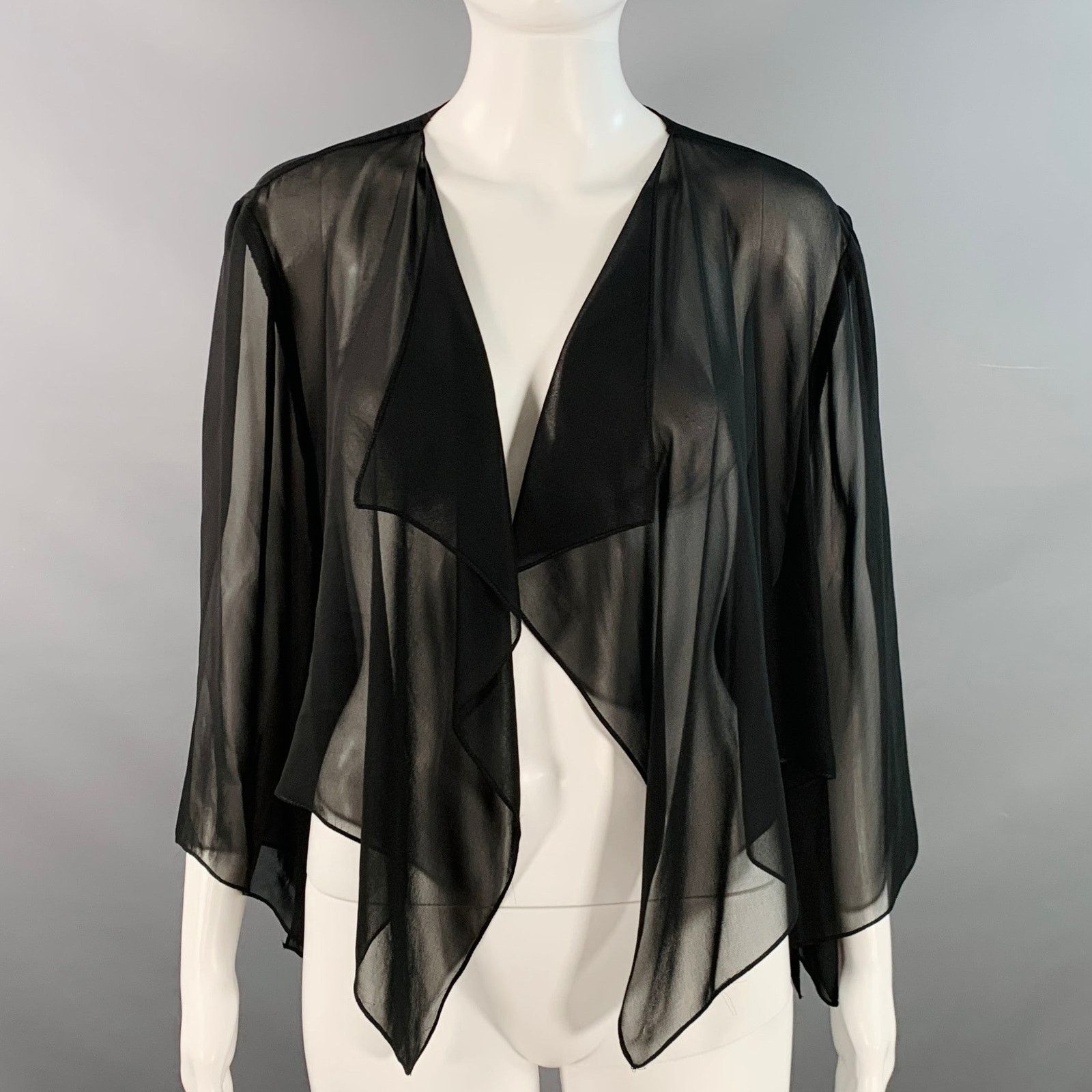 Alex Evenings M Black Polyester Sheer 3/4 Sleeves Crop Open Front Cardigan Size M / US 6-8 / IT 42-44 - 1 Thumbnail
