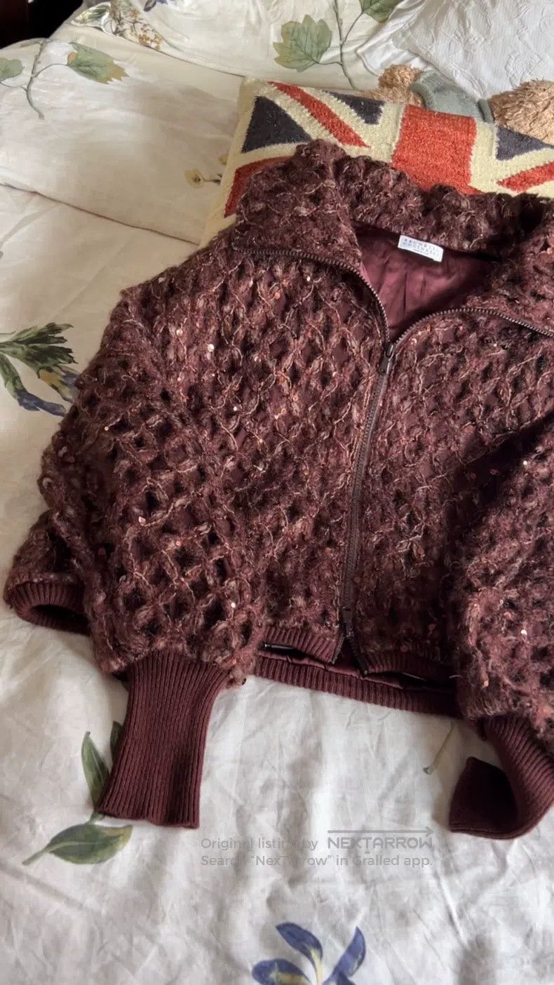 Brunello Cucinelli Brunello Cucinelli Glitter Brown Cardigan Size S / US 4 / IT 40 - 1 Thumbnail