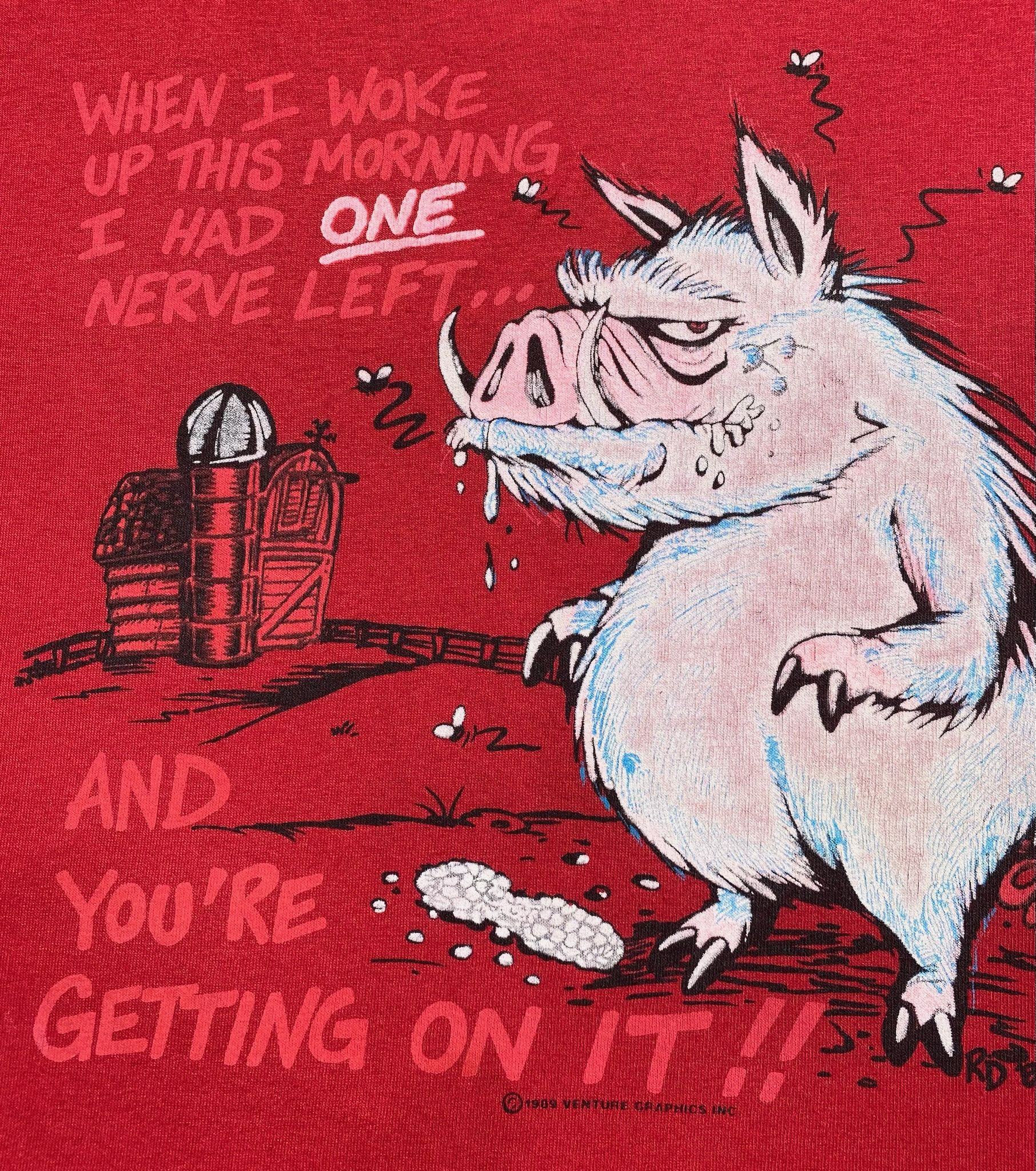 Vintage 80’s Humor On My Last Nerve Hog Red T-Shirt Men’s Size Large Size US L / EU 52-54 / 3 - 2 Thumbnail