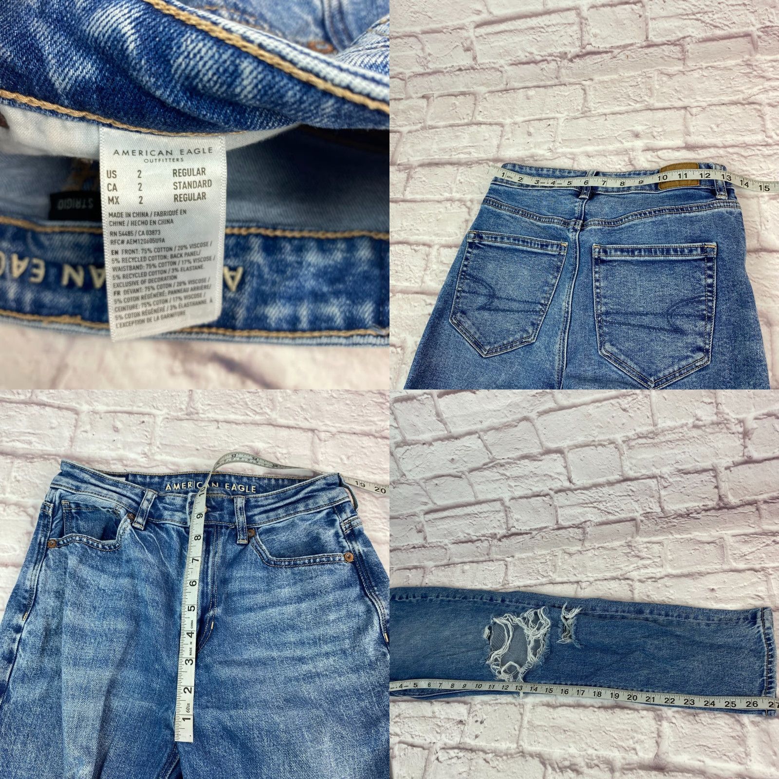 American Eagle Outfitters American Eagle Womens Mom Jeans Size 2 Blue Ripped Mid Rise Medium Wash Size 26" / US 2 / IT 38 - 8 Thumbnail