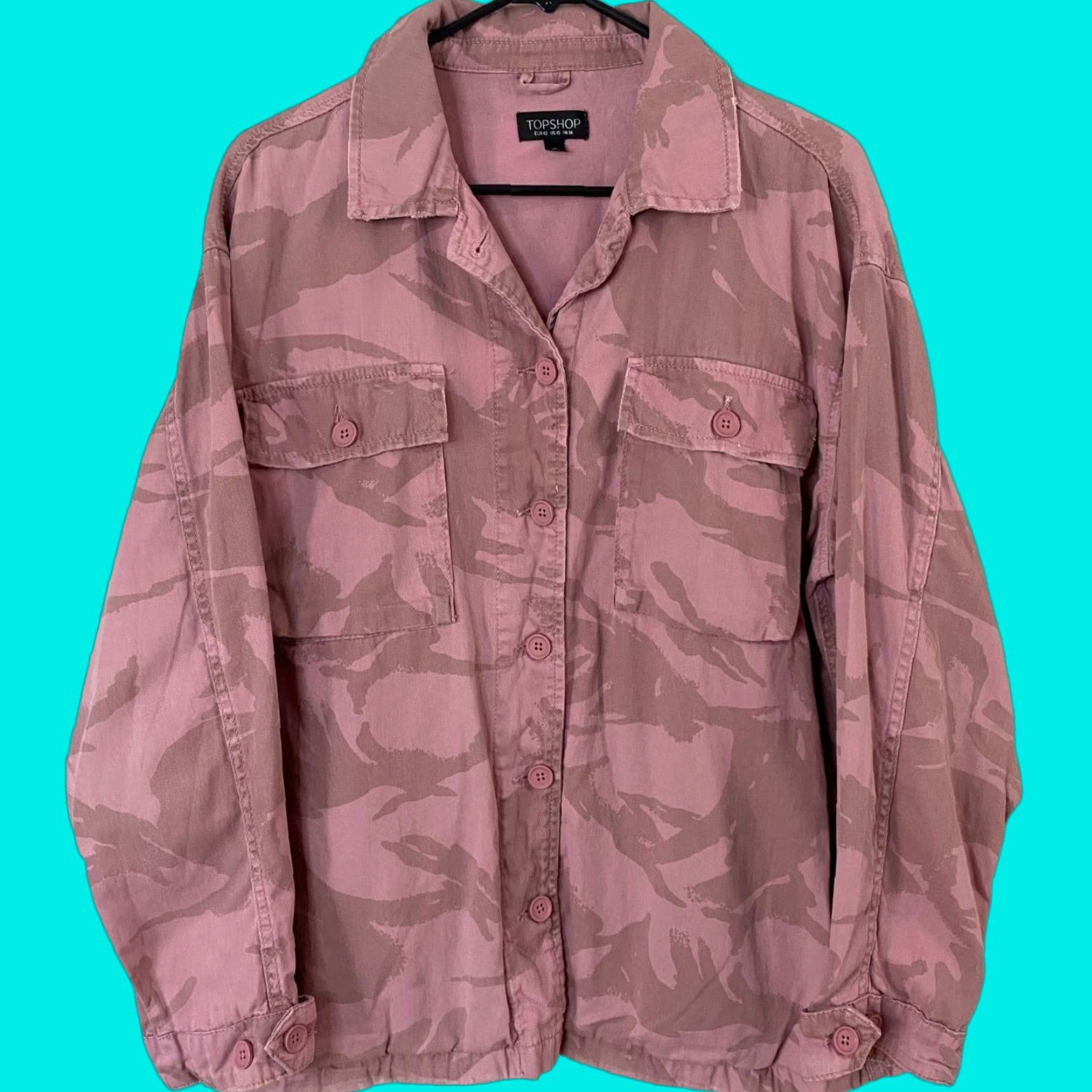 Topshop Topshop Camouflage Button Front Shacket Womens 10 Pink Camo Long-Sleeve Jacket Size L / US 10 / IT 46 - 1 Thumbnail