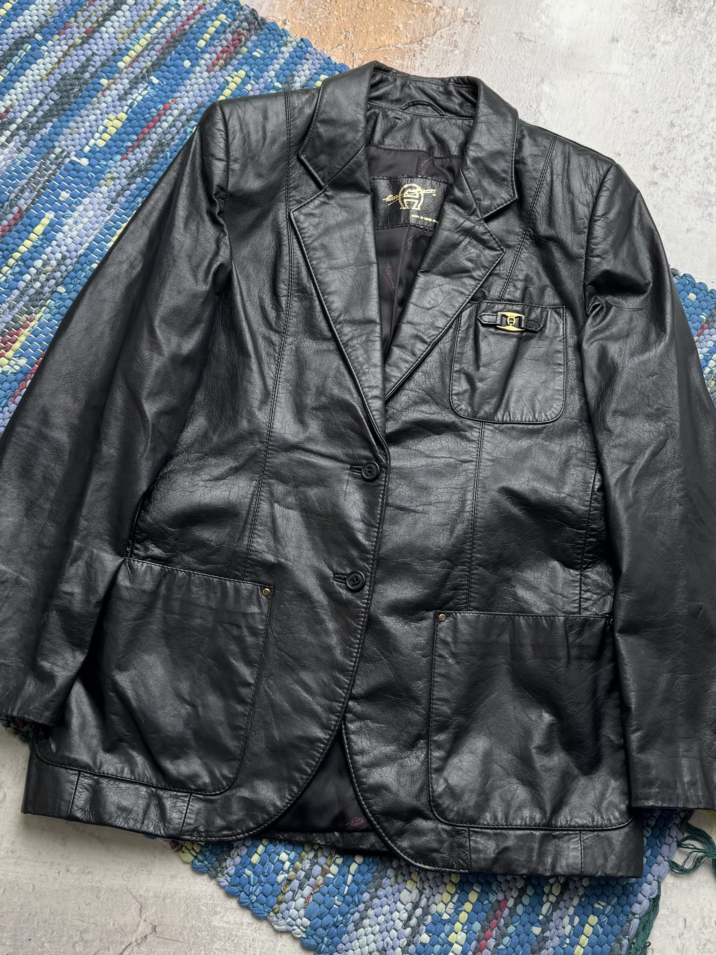 Vintage Vintage Genuine Leather Blazer Jacket Tailored Button Front Size M / US 6-8 / IT 42-44 - 2 Thumbnail