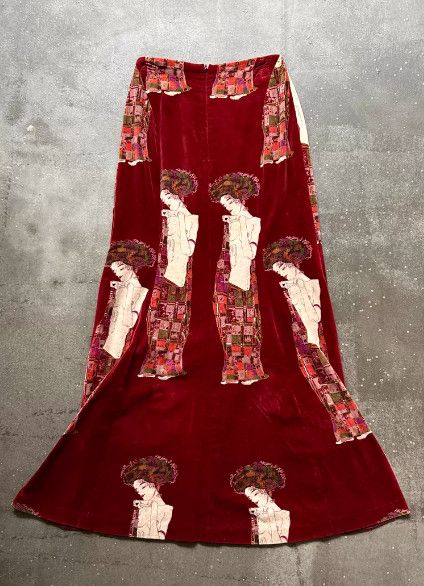 Bajra bajra Maid Print Velvet Skirt Size 30" / US 8 / IT 44 - 2 Thumbnail