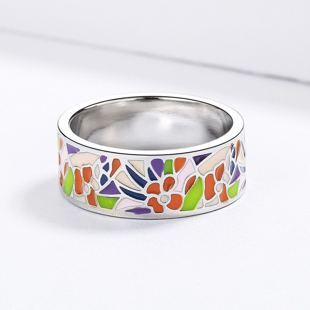 Jewelry Exquisite Flower Handmade Enamel Ring Size ONE SIZE - 4 Thumbnail