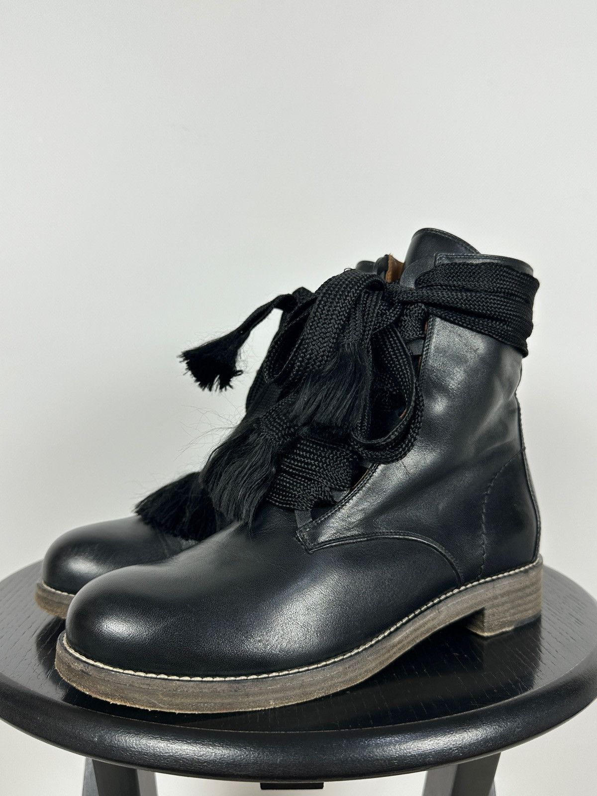 Chloe Chloe Harper Black Leather Combat Lace Up Ankle Boots Size US 6 / IT 36 - 11 Thumbnail