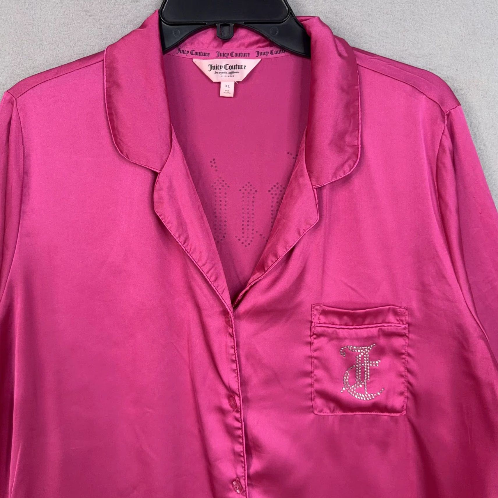 Juicy Couture Juicy Couture Sleepshirt Womens XL Pink Satin Button Front Rhinestone Logo Size XL / US 12-14 / IT 48-50 - 3 Thumbnail
