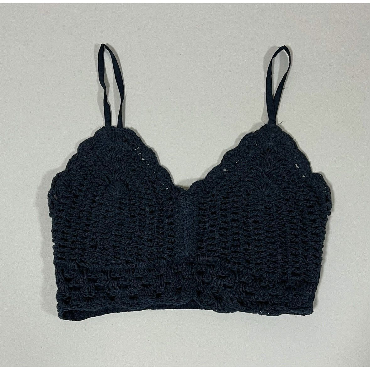 Vintage BOG Collective Navy Blue Crochet Boho Crop Top Shirt XS 💙✨ Size XS / US 0-2 / IT 36-38 - 2 Thumbnail