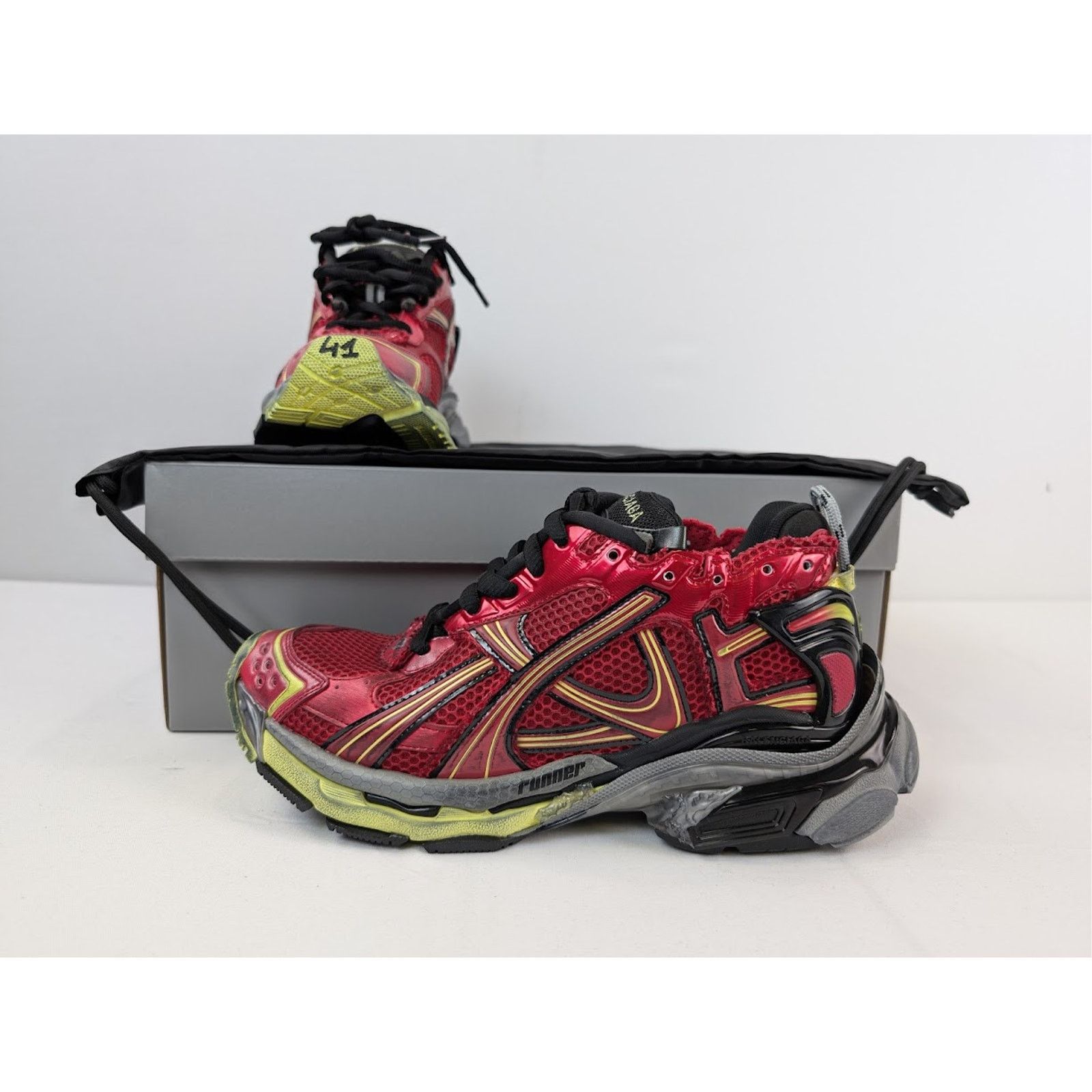 Balenciaga o1rshd1 Mesh Rubber Runner in Red/Yellow/Grey/Black Size US 13 / EU 46 - 15 Thumbnail