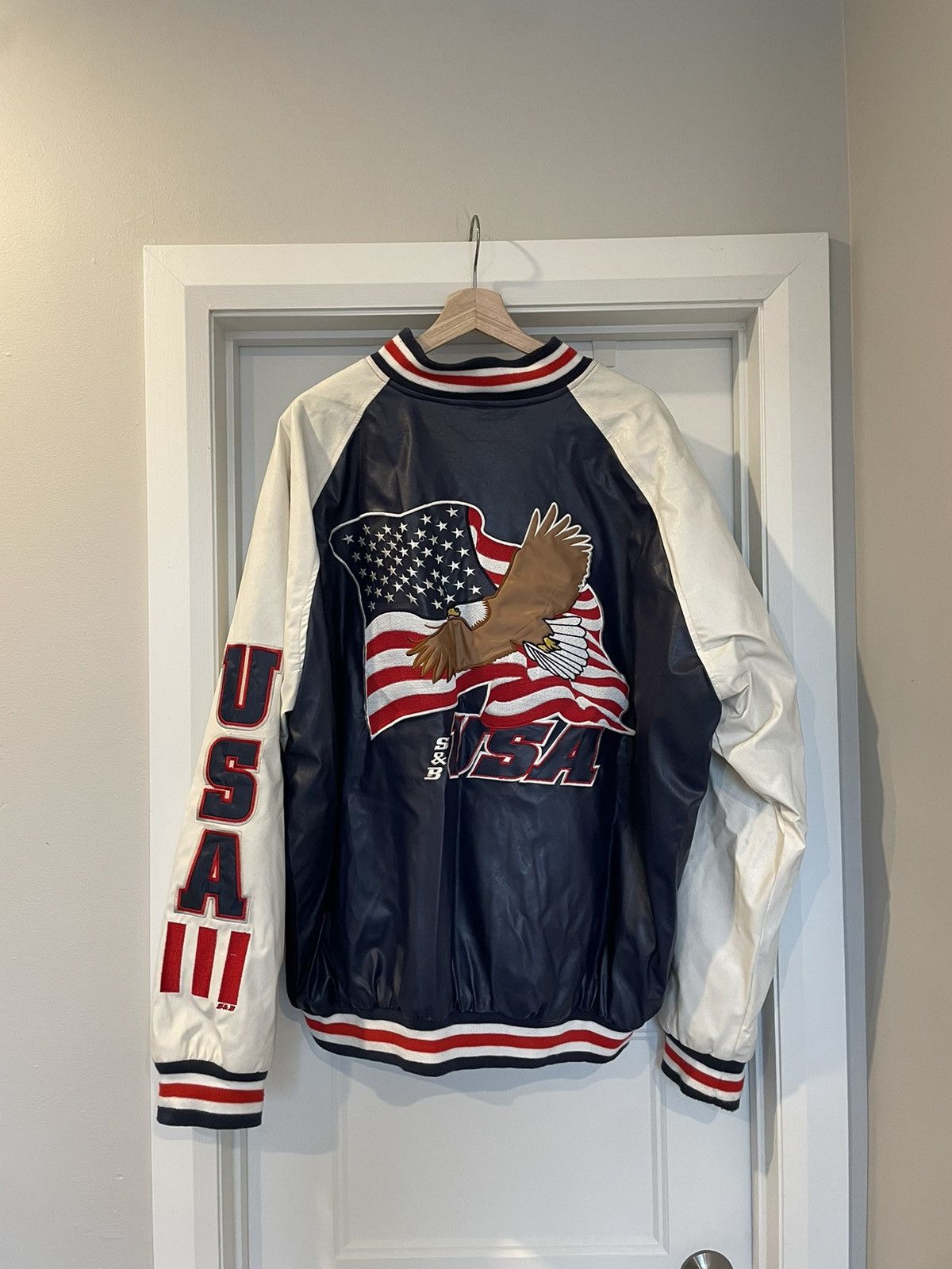 Steve And Barrys USA Eagle Varsity Jacket Mens Size XL Wool American Flag Red
