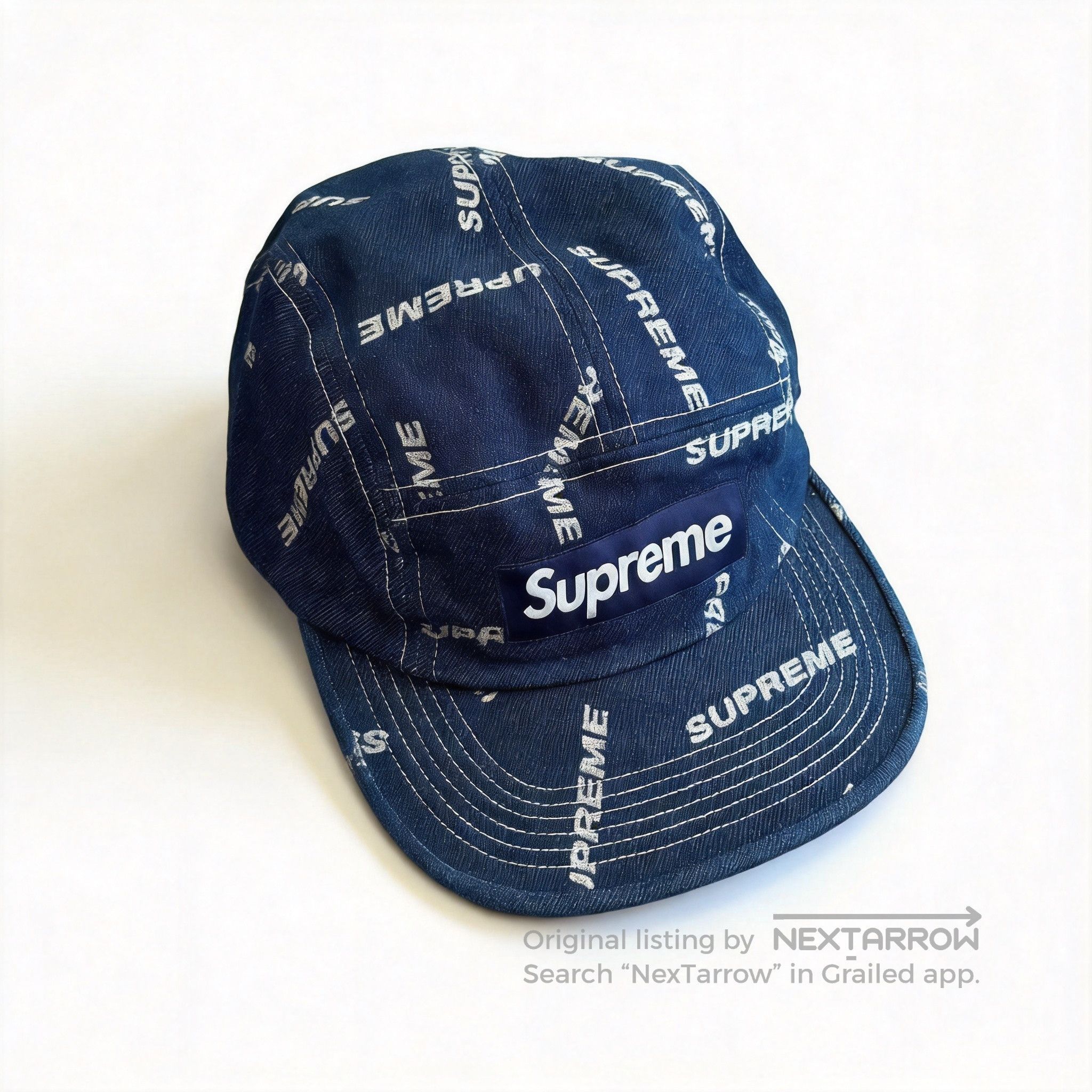 Supreme Frayed Logos Denim Camp Cap Hat | Grailed