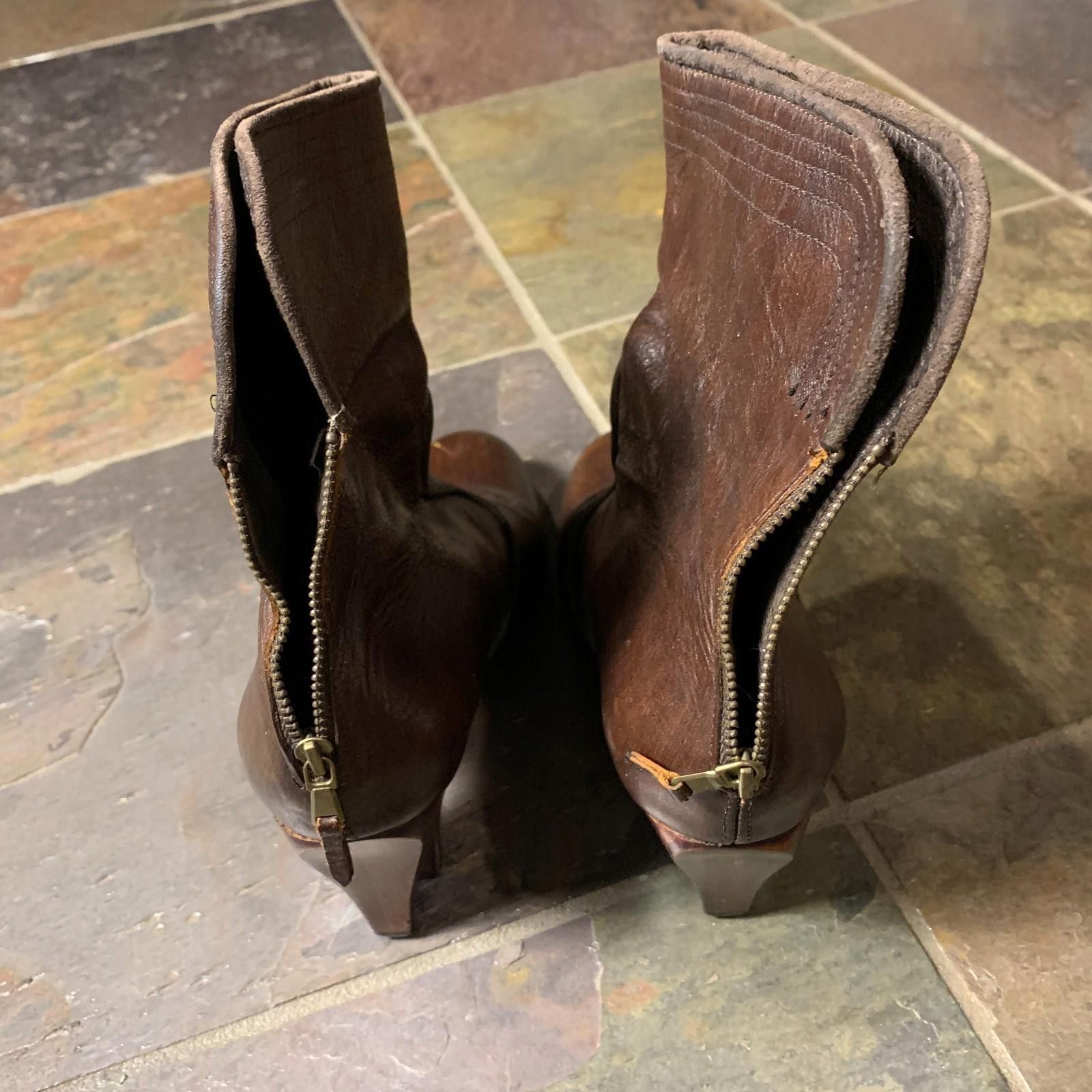 Designer CALLEEN CORDERO Ankle Boot Dk Brown Wood Heel Size 7.5 G109 Size US 7.5 / IT 37.5 - 2 Thumbnail
