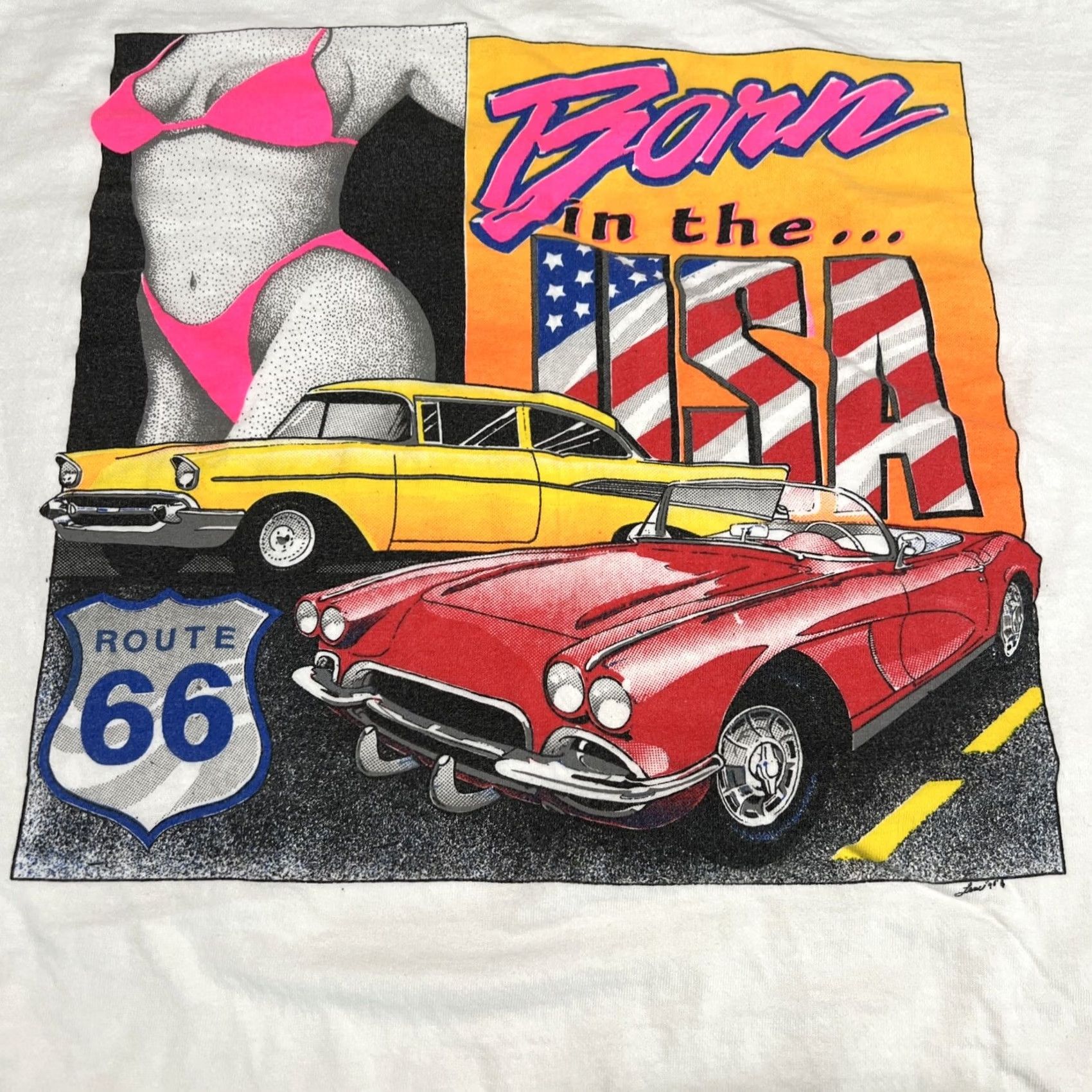 Born VINTAGE Born In The USA Route 66 T Shirt White Graphic 1990’s 2XL Single Stitch Mens Size US XXL / EU 58 / 5 - 2 Thumbnail