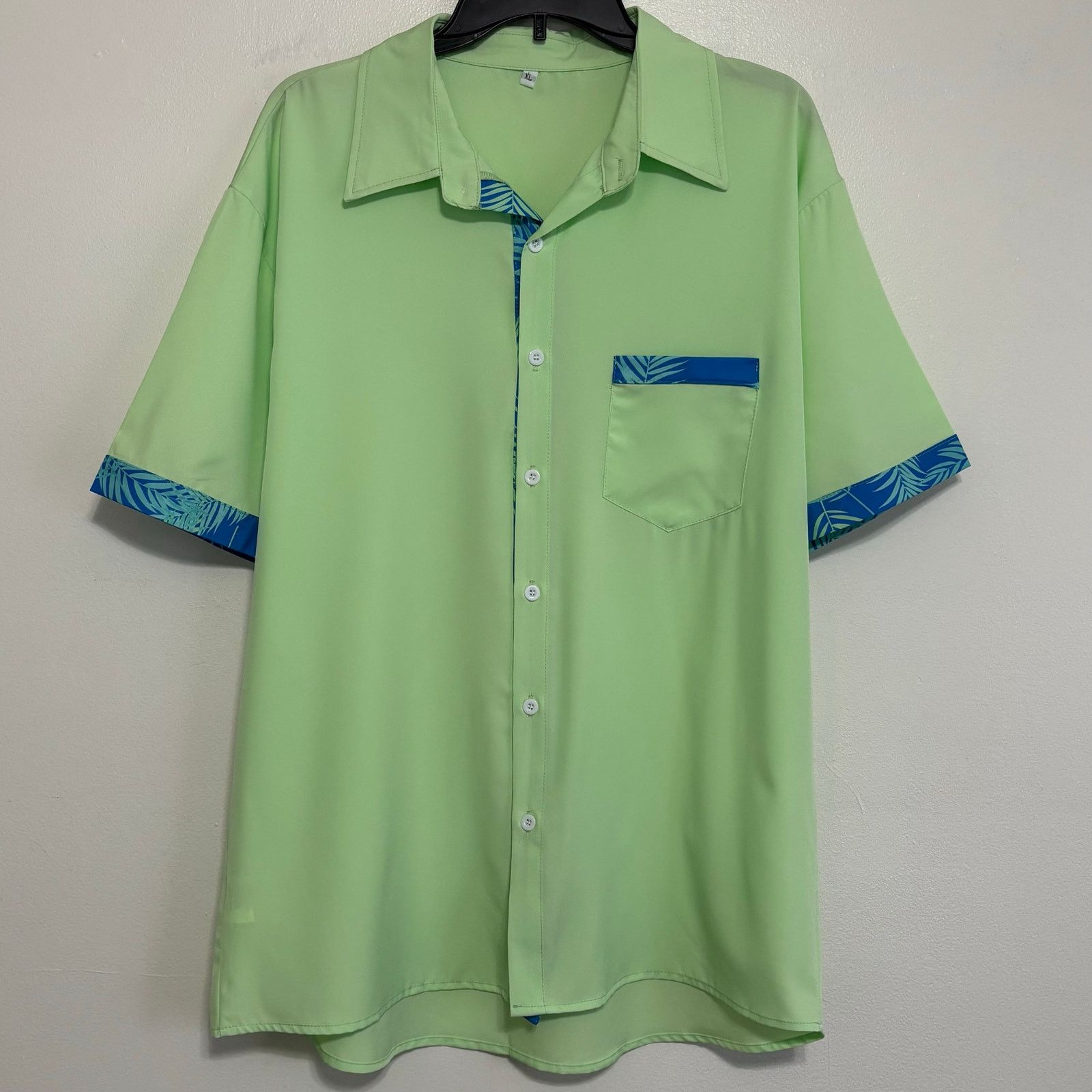 Other Men’s XL Lime Green & Blue Tropical Polyester Shirt Size US XL / EU 56 / 4 - 1 Thumbnail