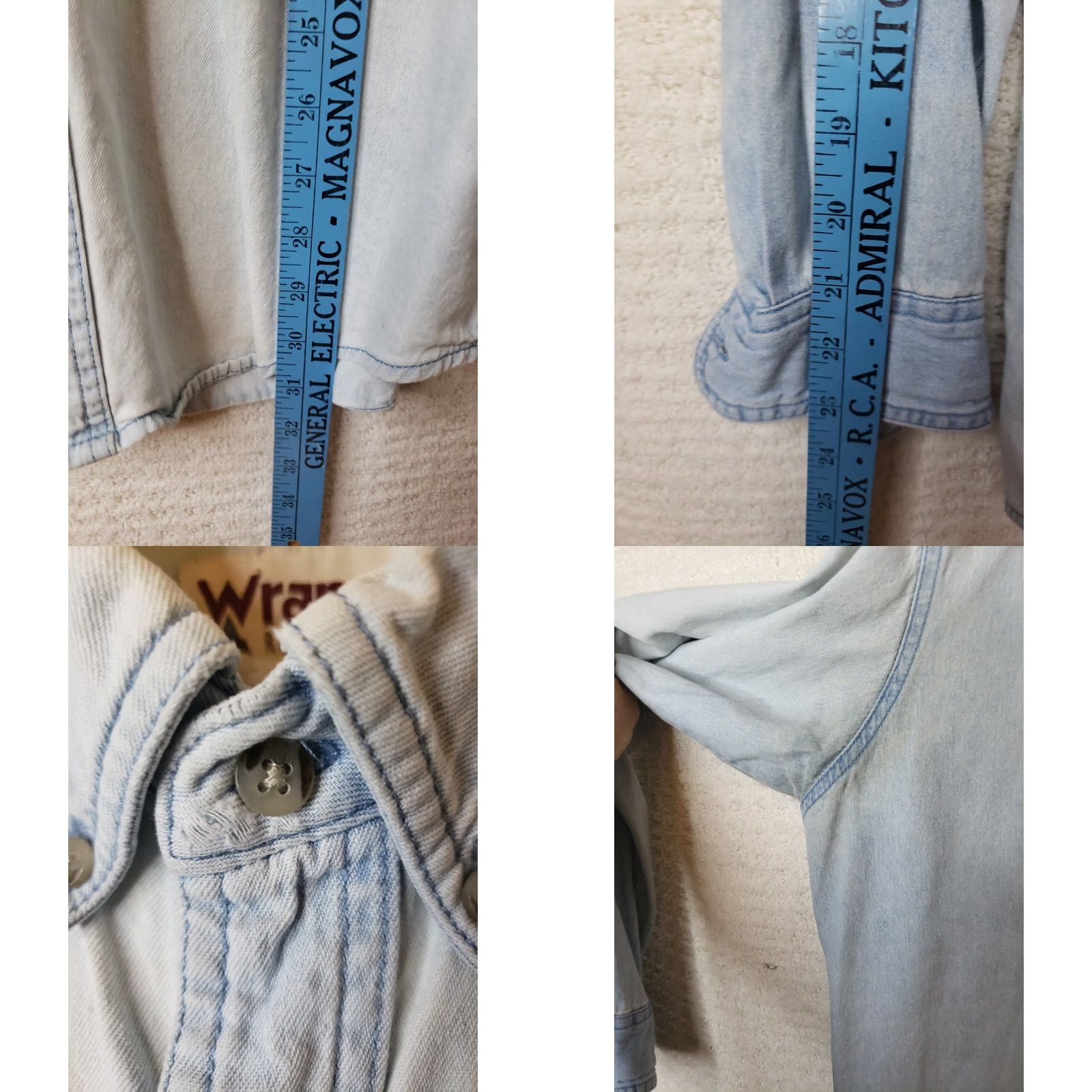 Wrangler Wrangler Rugged Wear Long Sleeve Faded Denim Shirt Button Up Men L Chest 48" Blue Cotton Jeanswear Shirt Button-Down Collared 30" Regular Slim Relaxed Size US L / EU 52-54 / 3 - 8 Thumbnail