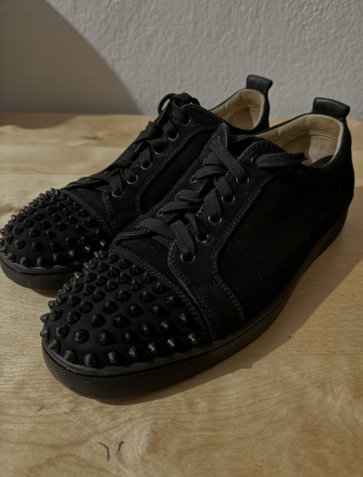 Christian Louboutin Junior Spikes Veau Velours Sneaker Black Size US 7 / EU 40 - 1 Thumbnail