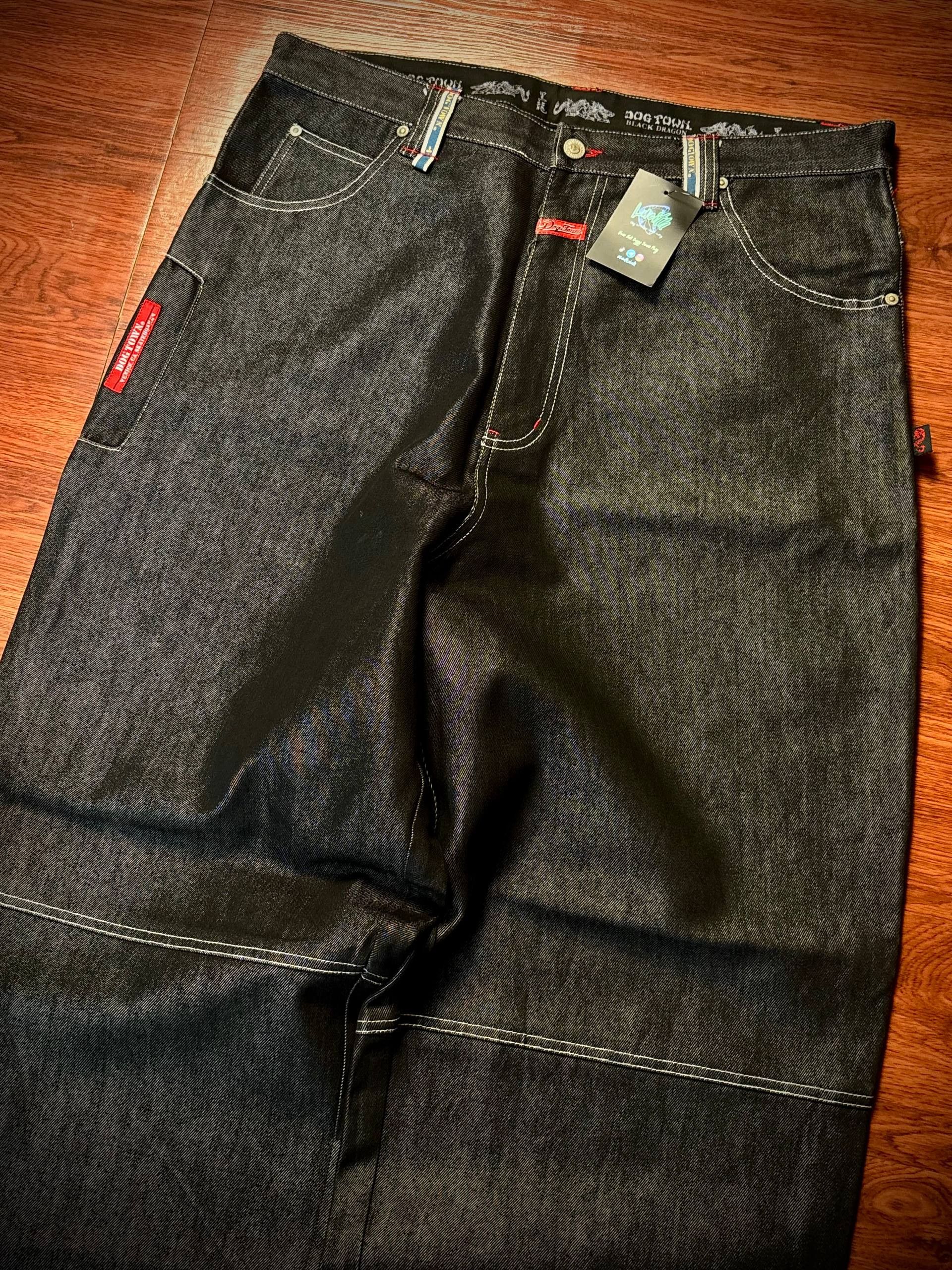 JNCO Vintage 00s Big Skull Logo Dogtown Black Raw Denim Pants Size US 36 / EU 52 - 4 Thumbnail