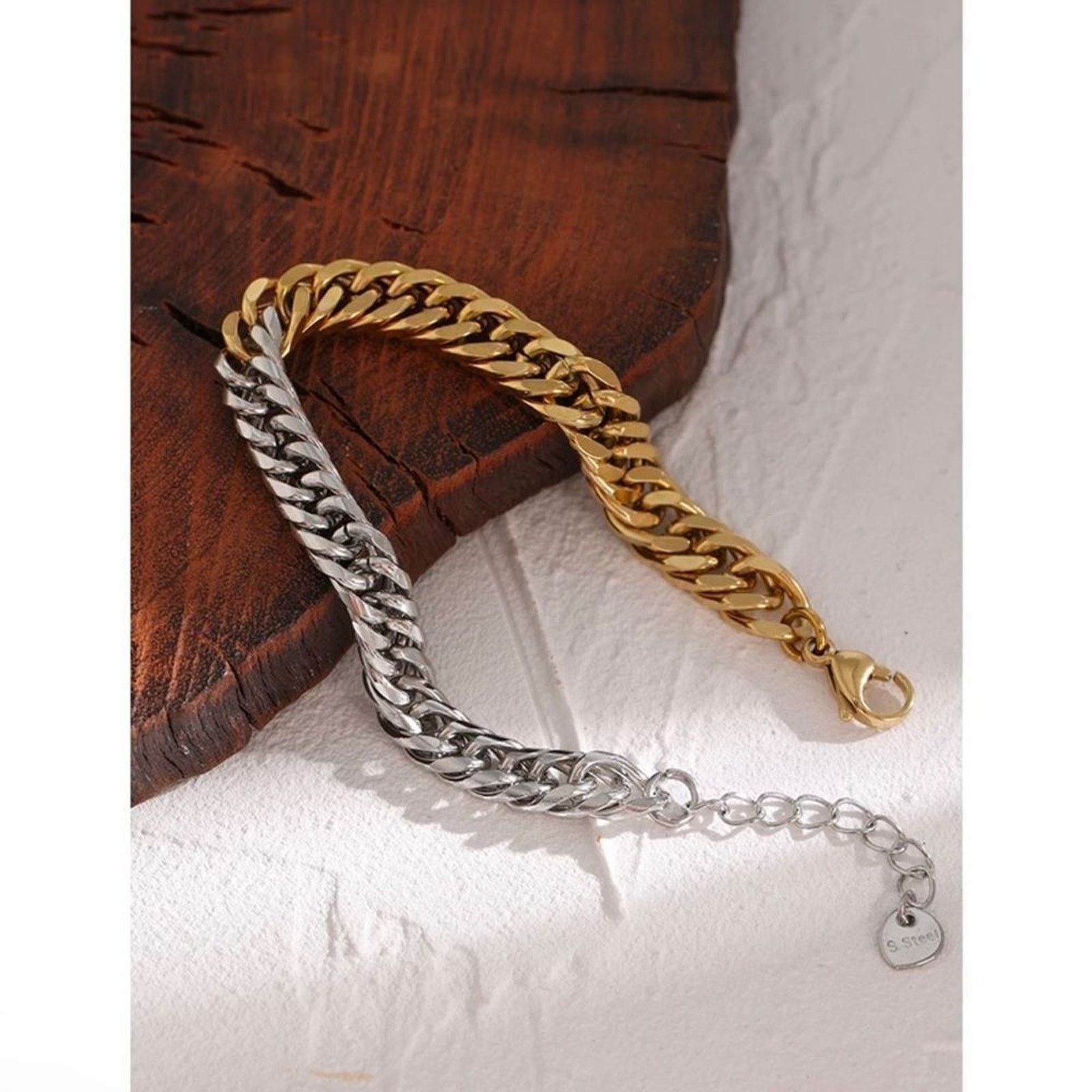 Other 18K Gold Plated Two Toned Chain Bracelet 7”+1” extension Size ONE SIZE - 1 Thumbnail