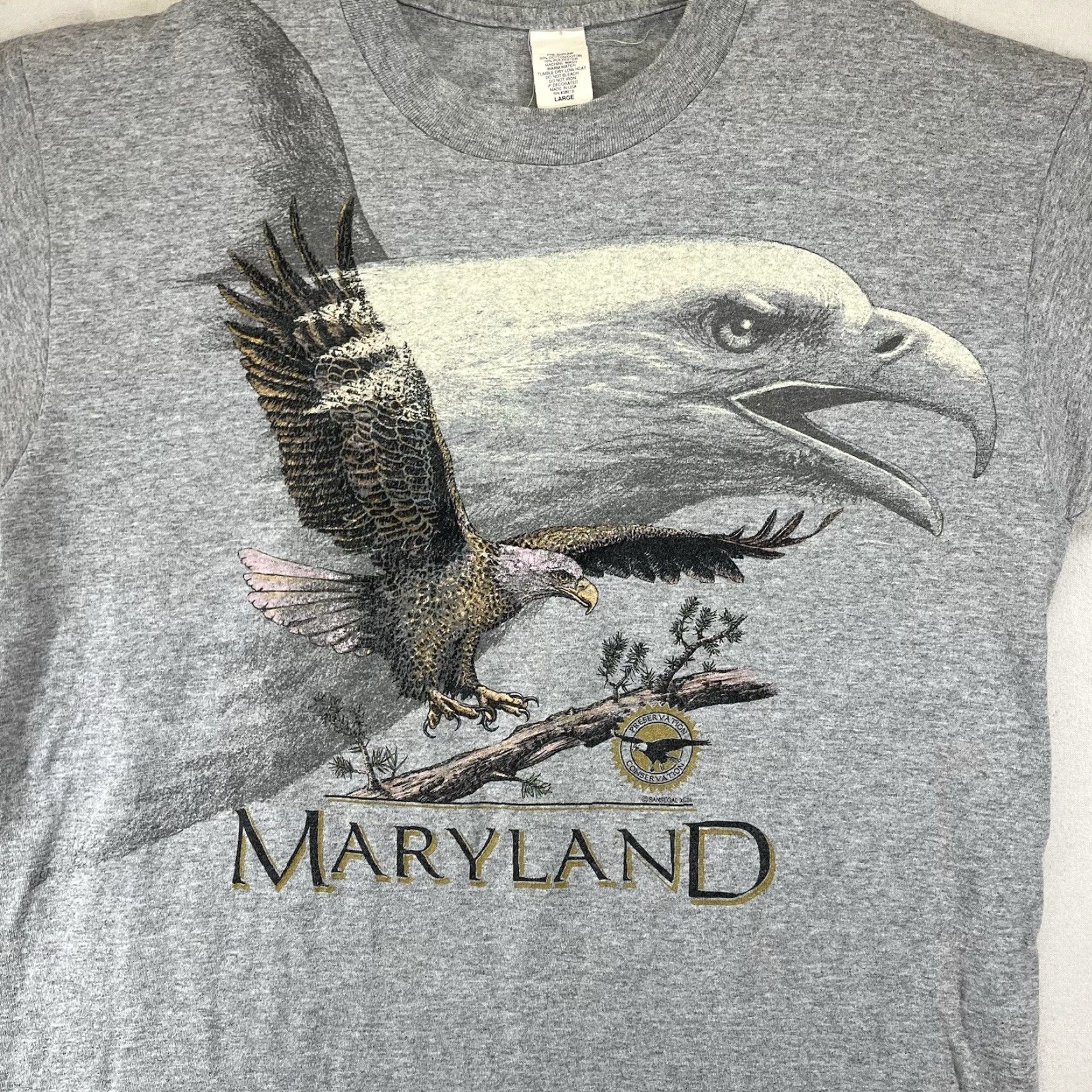 Anvil VINTAGE Anvil T-Shirt Men Large Gray 90s Bald Eagle Nature Graphic Print Crew Neck Size US L / EU 52-54 / 3 - 5 Thumbnail
