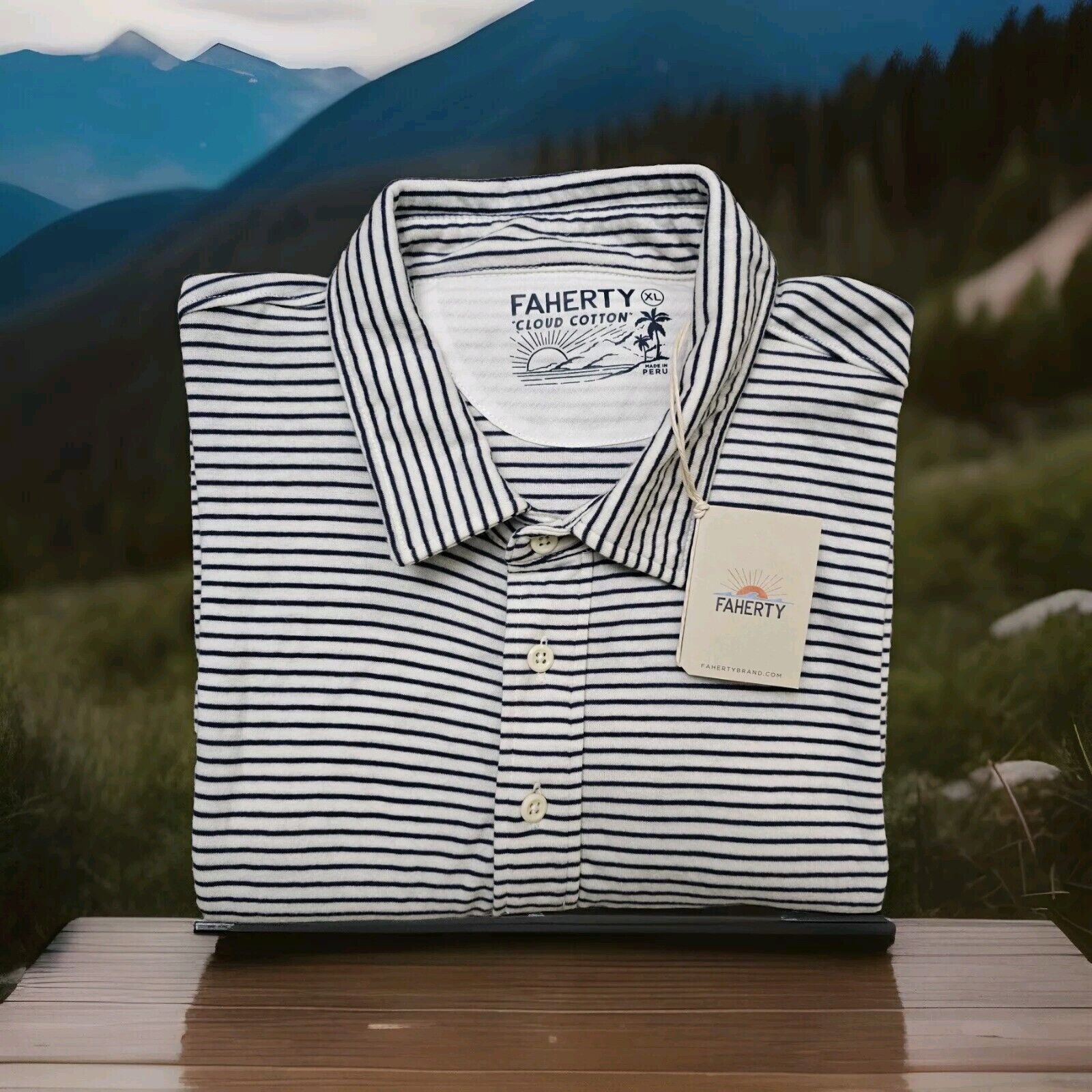 Faherty Faherty Cloud Cotton Short Sleeve Collared polo Striped Size US XL / EU 56 / 4 - 4 Thumbnail