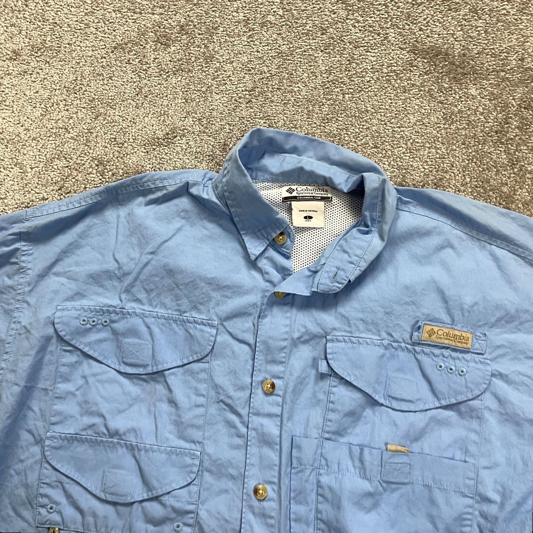 Vintage Columbia PFG Bahama Shirt Men L Blue Button-Down Short Sleeve Fishing Outdoor Mens Size US L / EU 52-54 / 3 - 3 Thumbnail