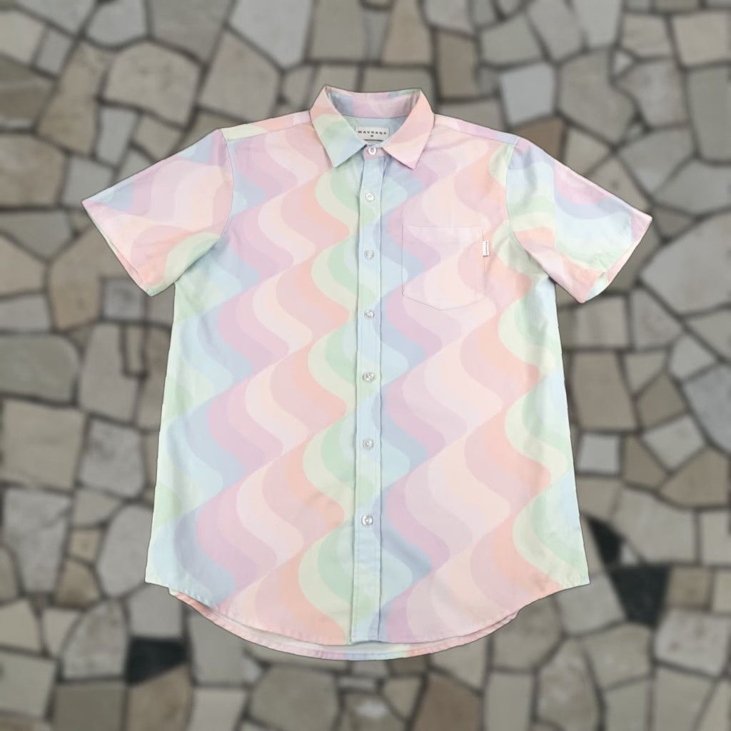 Pinko Mavrans Shirt Mens Medium Pink Green Blue Pastel Abstract Performance Coconut Size US M / EU 48-50 / 2 - 1 Thumbnail