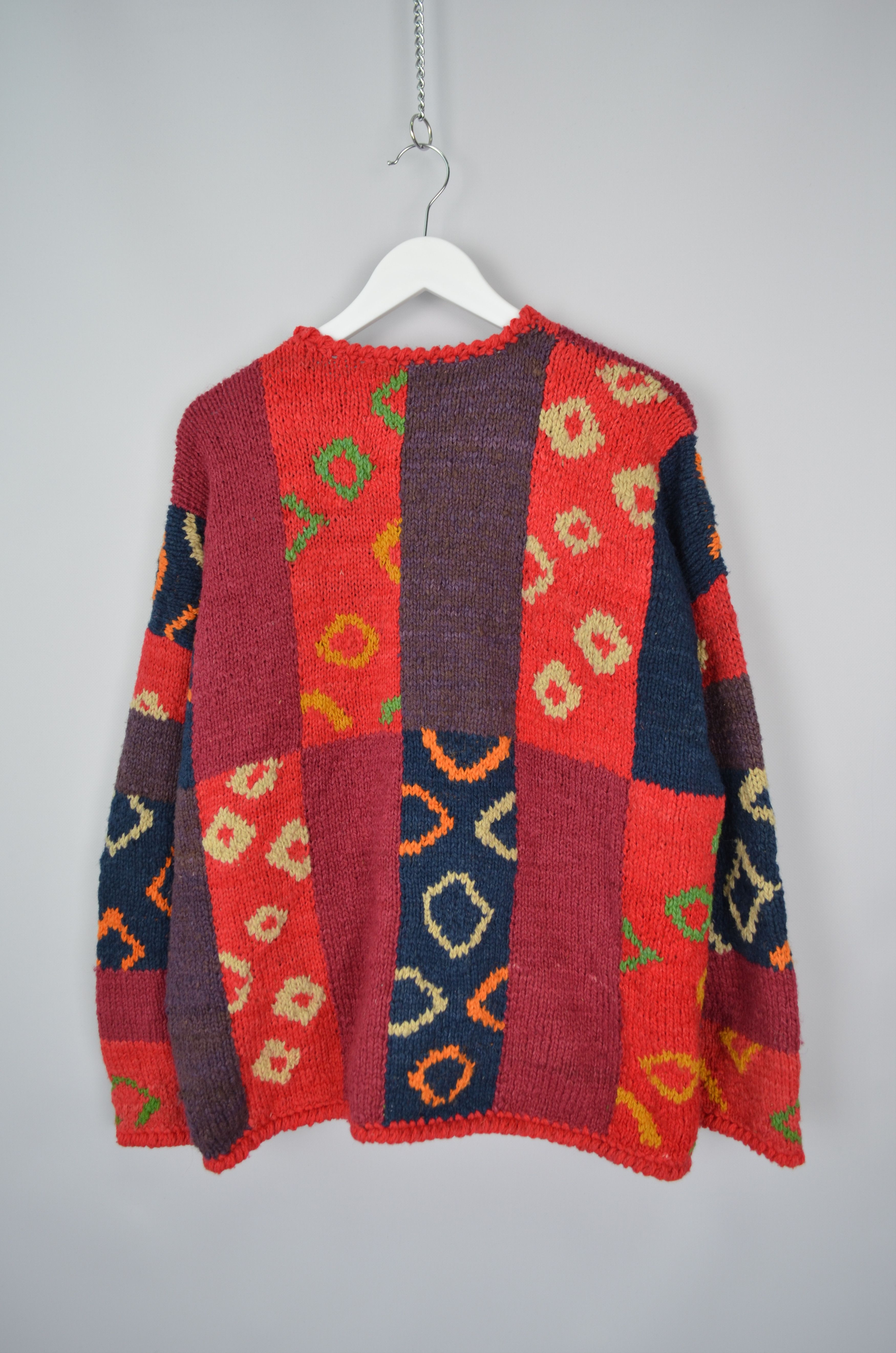Designer × Handmade Vtg Bolivian Toshy Wool Multicolor Heavy Cardigan Sweater OS Size L / US 10 / IT 46 - 9 Thumbnail