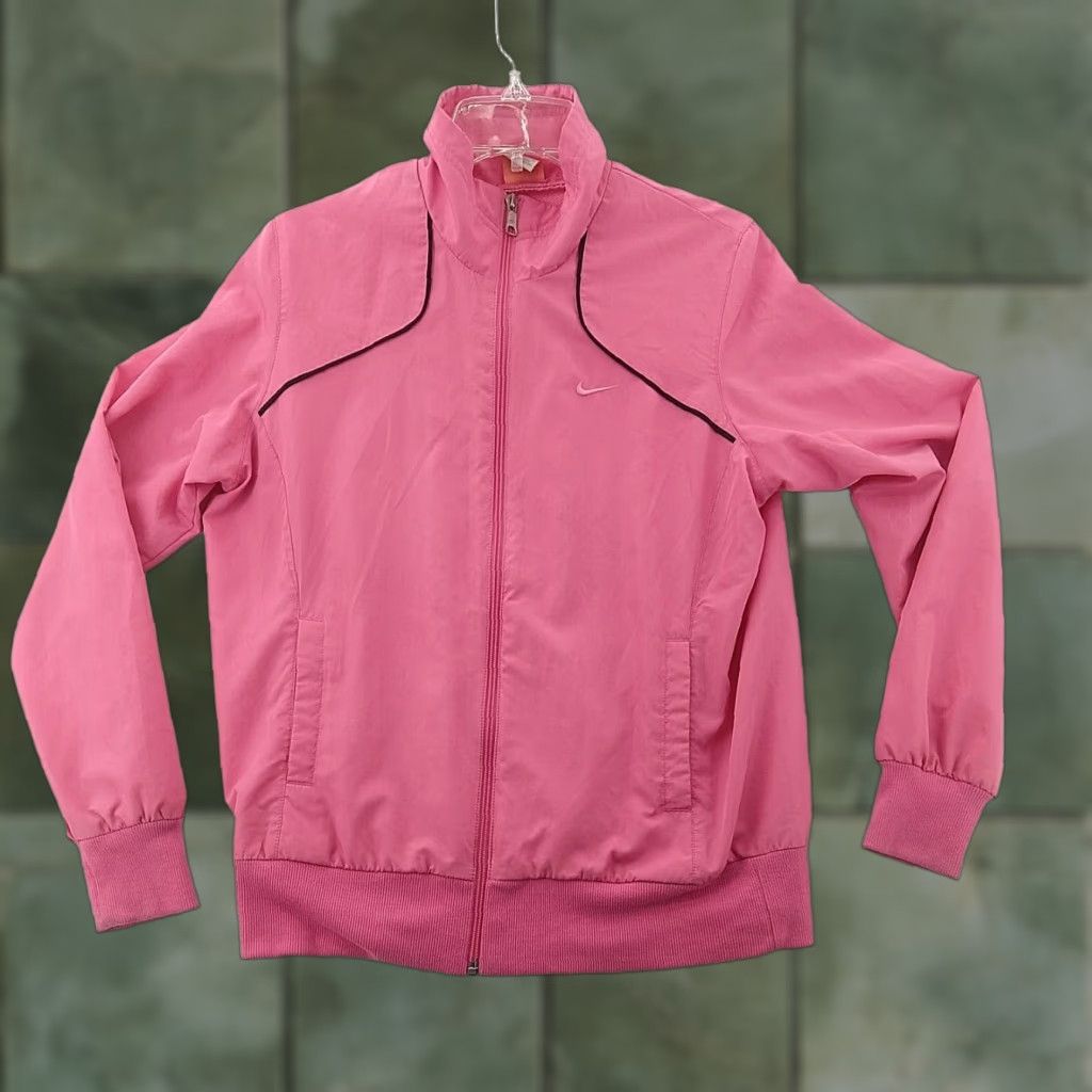 Nike VINTAGE Nike Windbreaker Womens L Pink Check 90s Full Zip Athletic Track Jacket Size L / US 10 / IT 46 - 1 Thumbnail