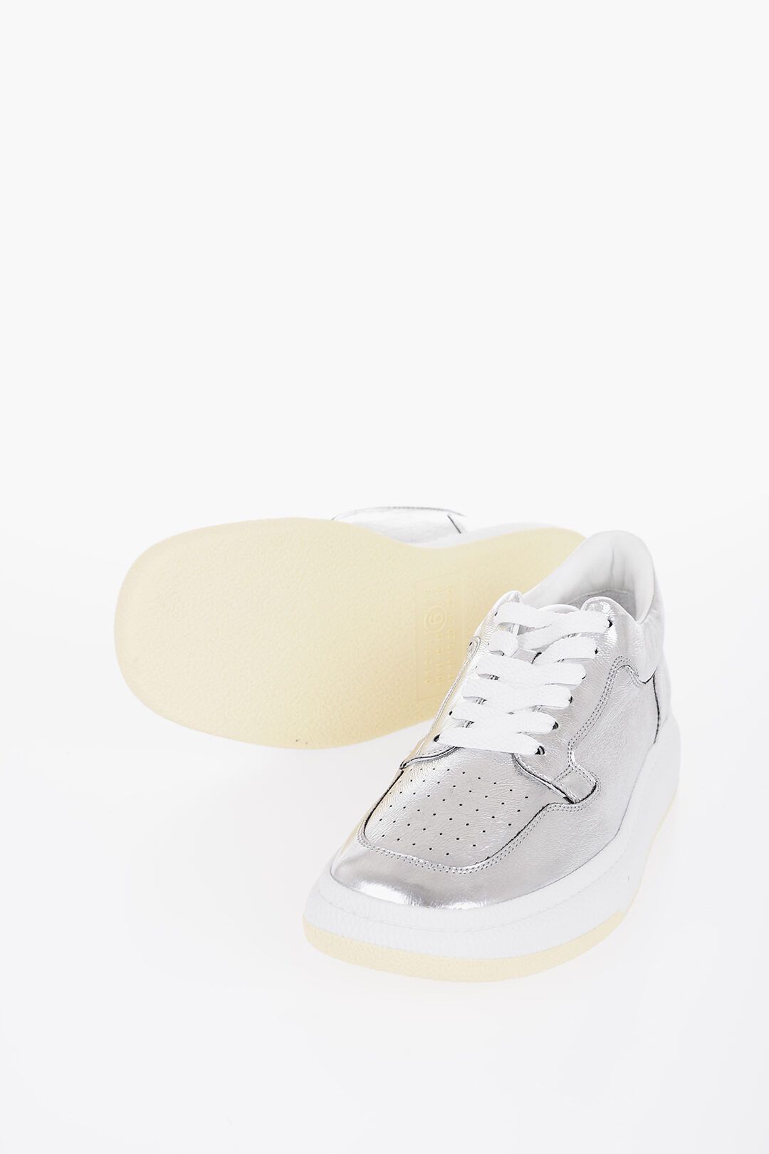 Maison Margiela og1mm1224 Metallized Effect Low-Top Sneakers in Silver Size US 5.5 / IT 35.5 - 2 Thumbnail