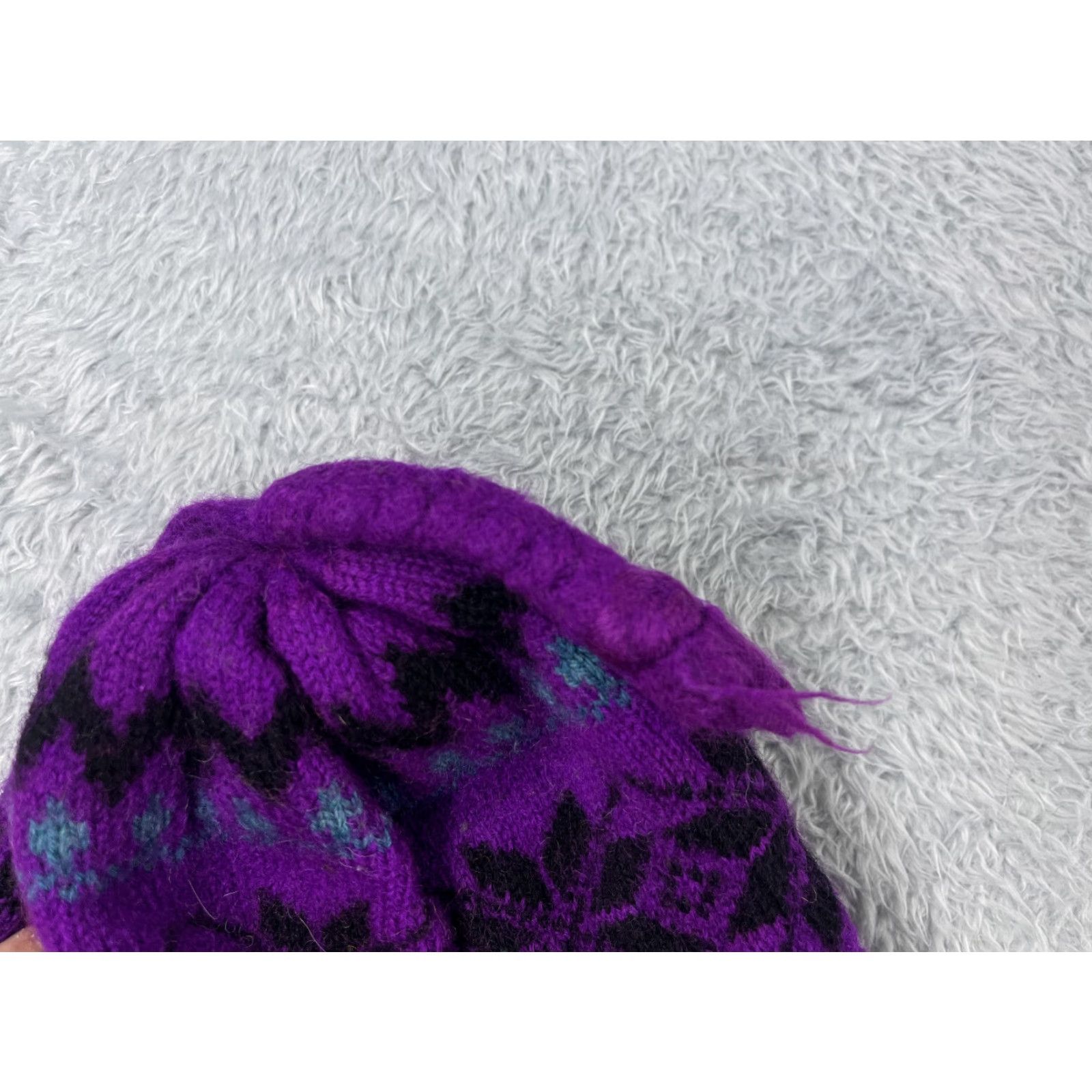 Vintage VINTAGE Original Moriarty Hat Beanie Toque Adult OS Purple Fair Isle Ear Flaps Wool Tassel Size ONE SIZE - 4 Thumbnail