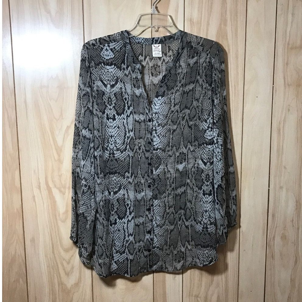 Faded Glory Faded Glory Snake Print Sheer V-Neck Long Sleeve Blouse 1X Size XL / US 12-14 / IT 48-50 - 1 Thumbnail