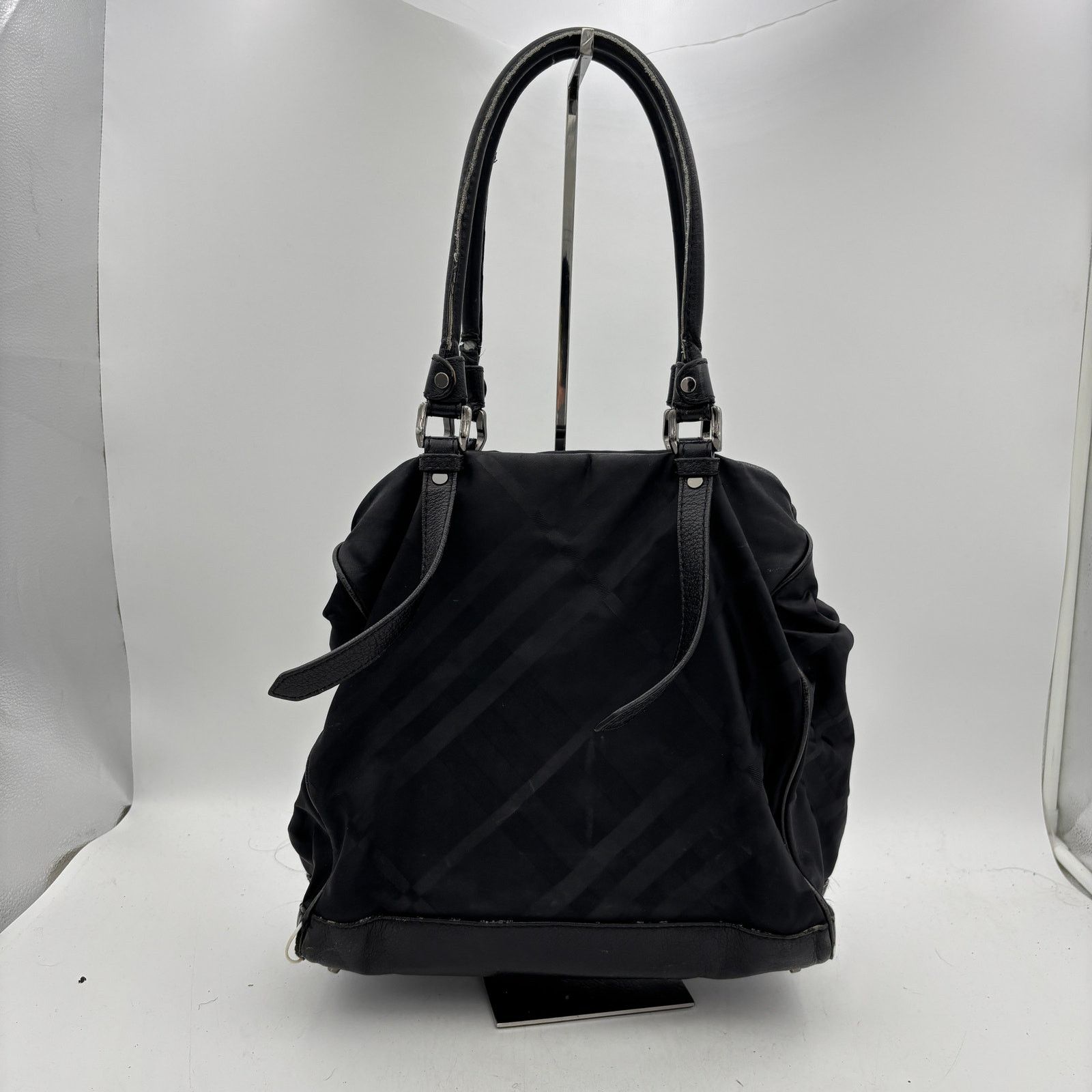 Burberry Burberry Black Tonal Check Nylon Leather Tote Bag Size ONE SIZE - 5 Thumbnail